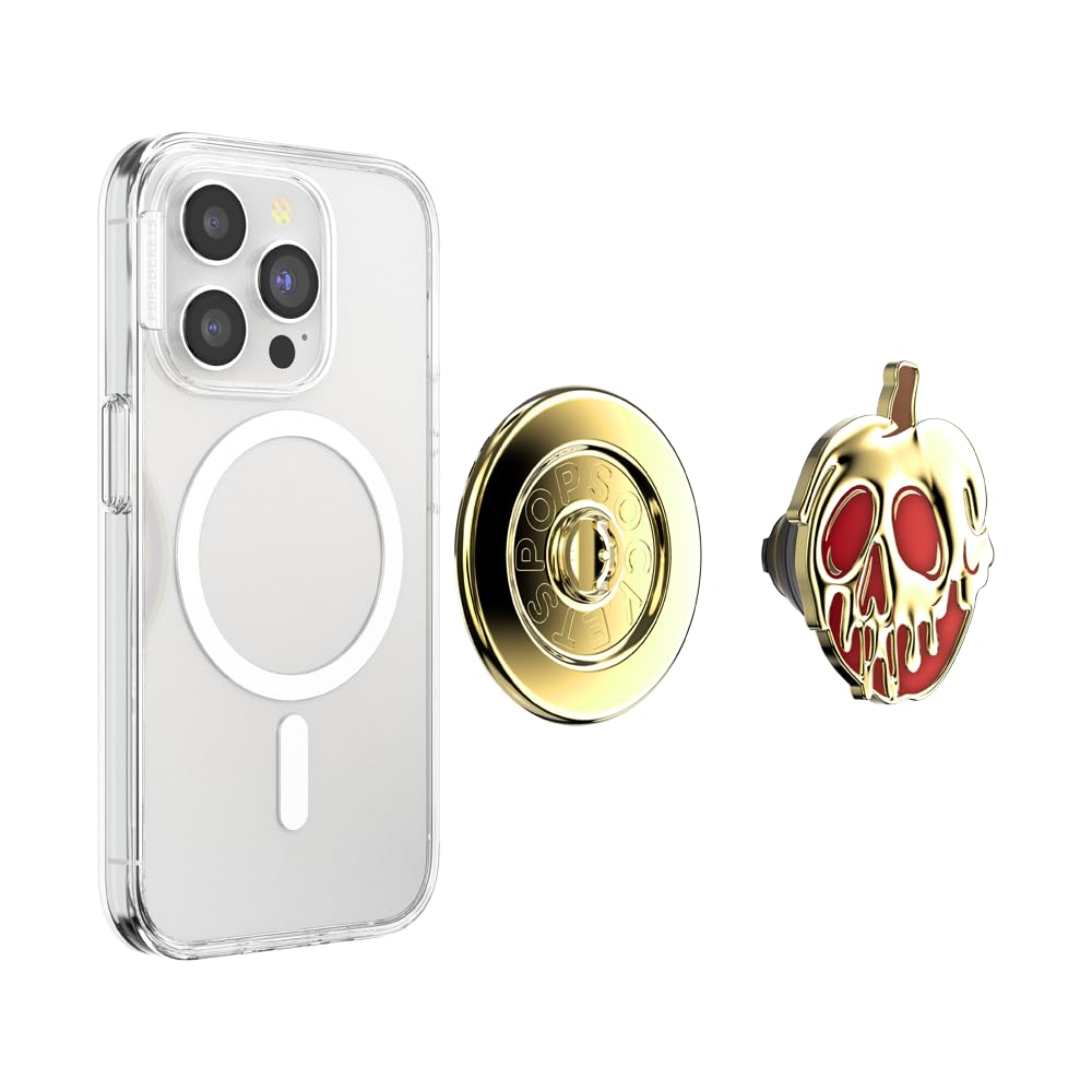 PopSockets Round MagSafe-Compatible Phone Grip with Adapter Ring - Disney Villains Poison Apple Design | Wireless Charging Friendly Phone Holder for iPhone | Perfect for Commuting, Gym & Hands-Free Selfies