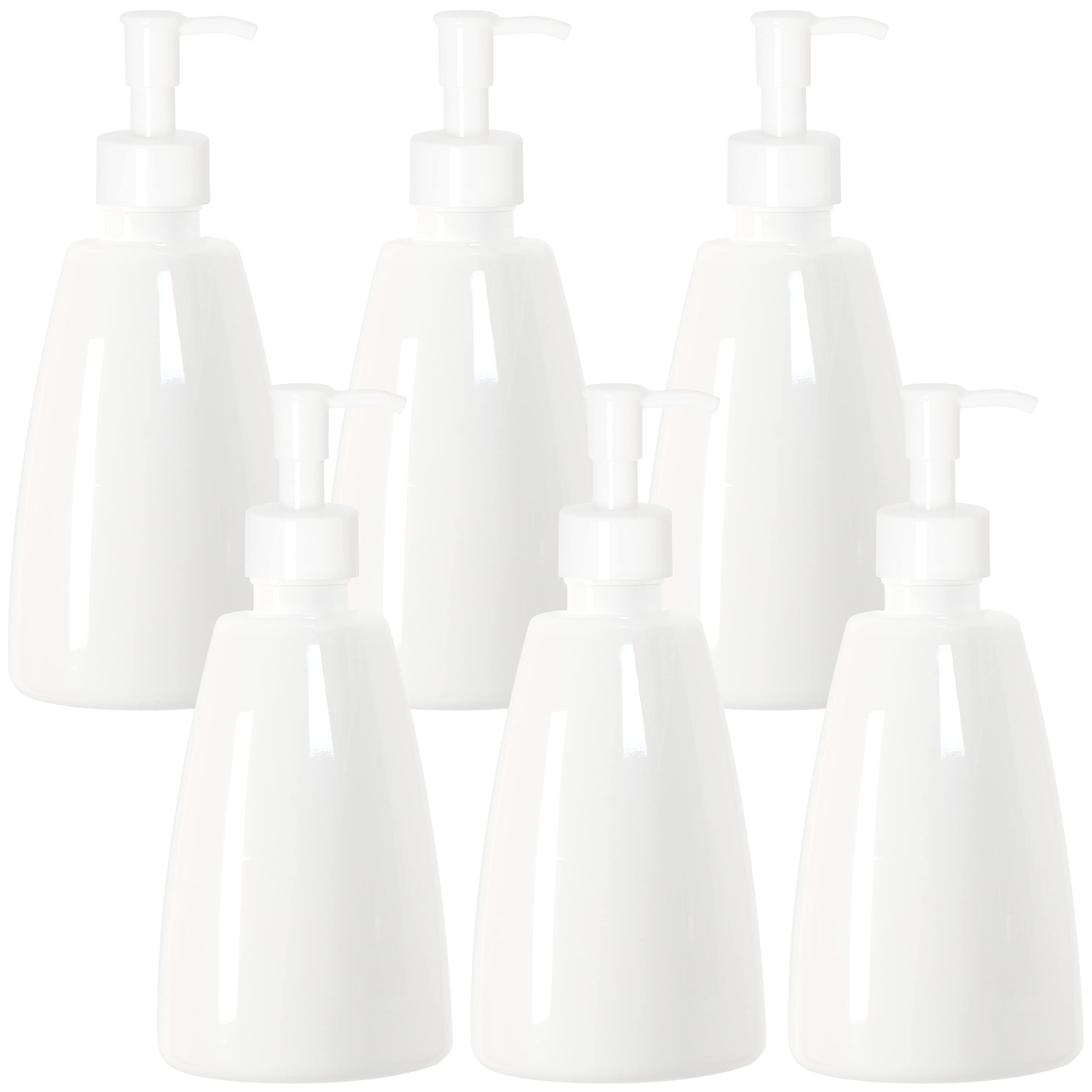 Youngever 6 Pack 12oz White Plastic Pump Bottles - Refillable Travel Lotion Dispensers with Lock for Shampoo, Conditioner & Skincare - Perfect for Home, Gym & Travel Toiletries