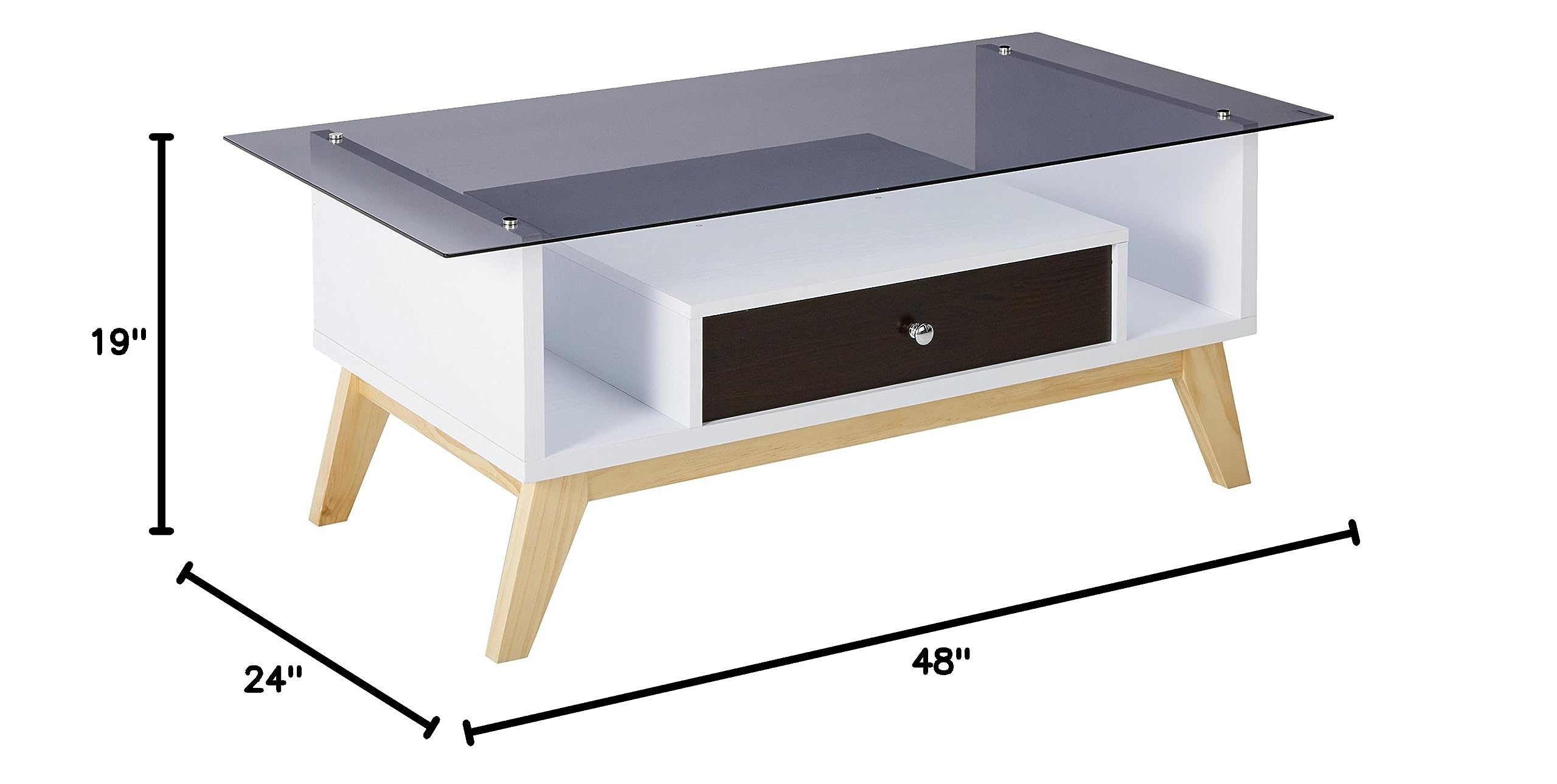 Modern Rectangle 1-Drawer Glass Top Coffee Table in Espresso - Stylish Living Room Furniture for Small Spaces, Home Office & Apartment Decor