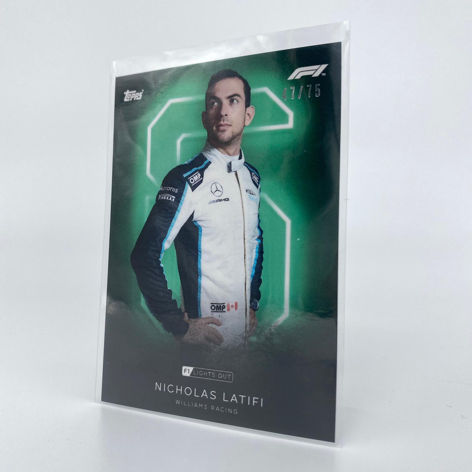 75 Nicholas Latifi Green Parallel F1 Racing Driver Card - Perfect for Collectors, Trading, and Motorsport Memorabilia Displays