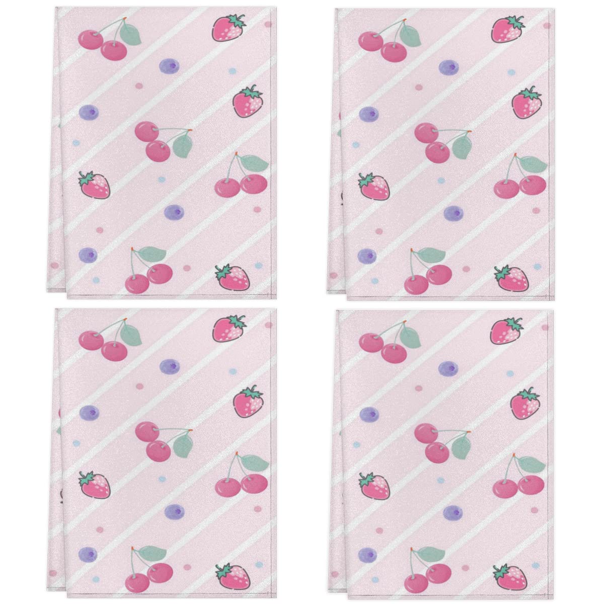 AUUXVA Set of 2 Strawberry Cherry Stripe Kitchen Dish Towels - Super Absorbent Dishcloths & Tea Towels with Hanging Loop - Perfect for Kitchen, Dining, Housewarming Gifts & New Home Decor (18x28 Inches)