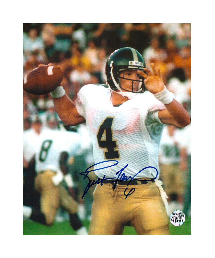 Brett Favre Autographed Southern Miss Golden Eagles 8x10 Photo in White Jersey – Perfect for Sports Memorabilia Collectors and Football Fans