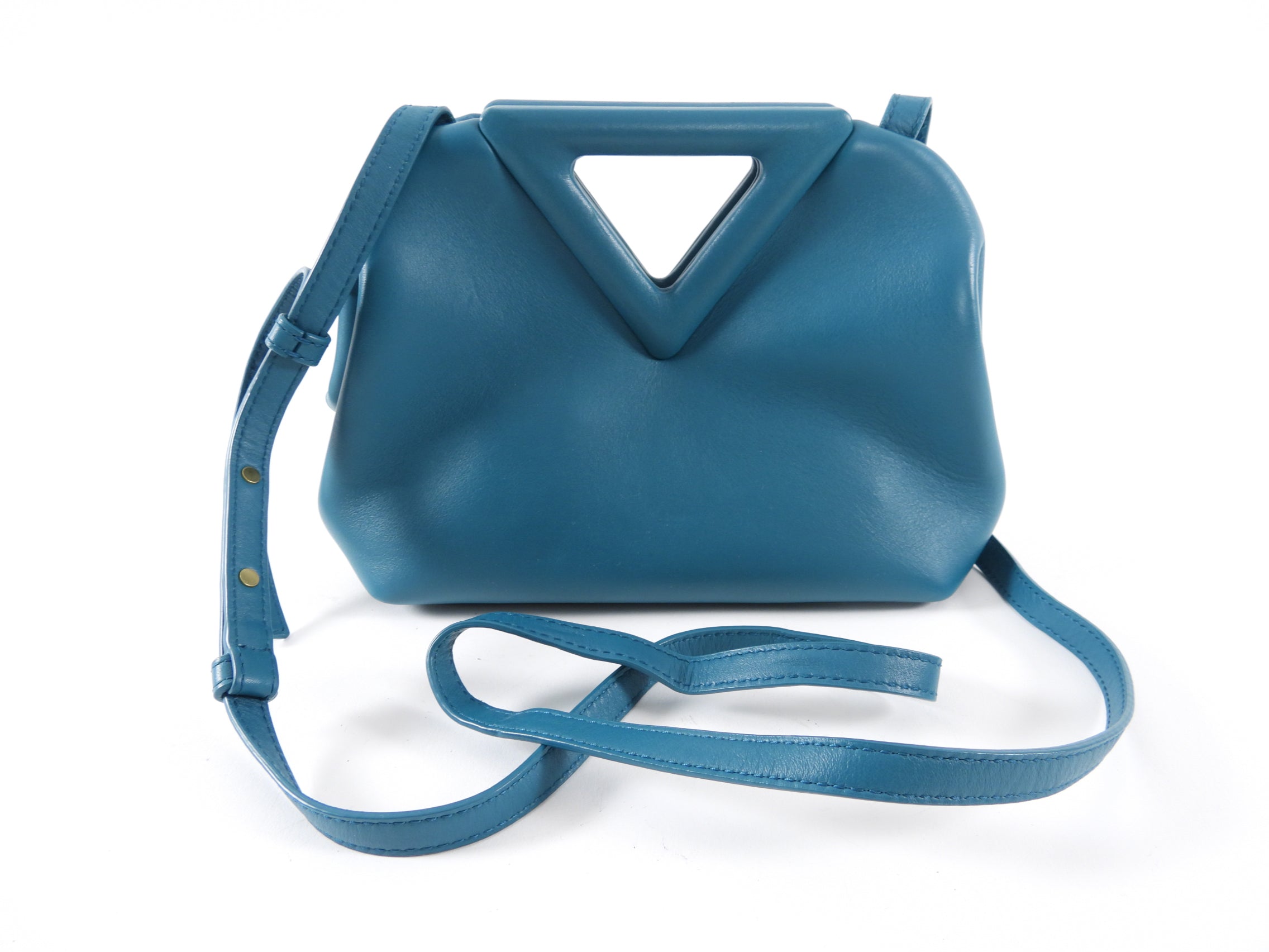 Bottega Veneta Small Teal Leather Point Crossbody Bag for Women | Luxury Designer Handbag | Perfect for Date Night, Travel & Everyday Use