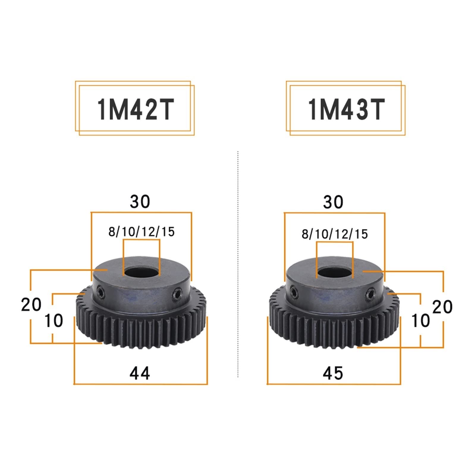 42T 43T 44T 45T 1M Carbon Steel Spur Gear - 6mm 8mm 10mm 12mm 15mm Bore Pinion Gear for RC Cars, Robotics & Industrial Machinery - High Precision Transmission Angle 1 Module Driver Shaft