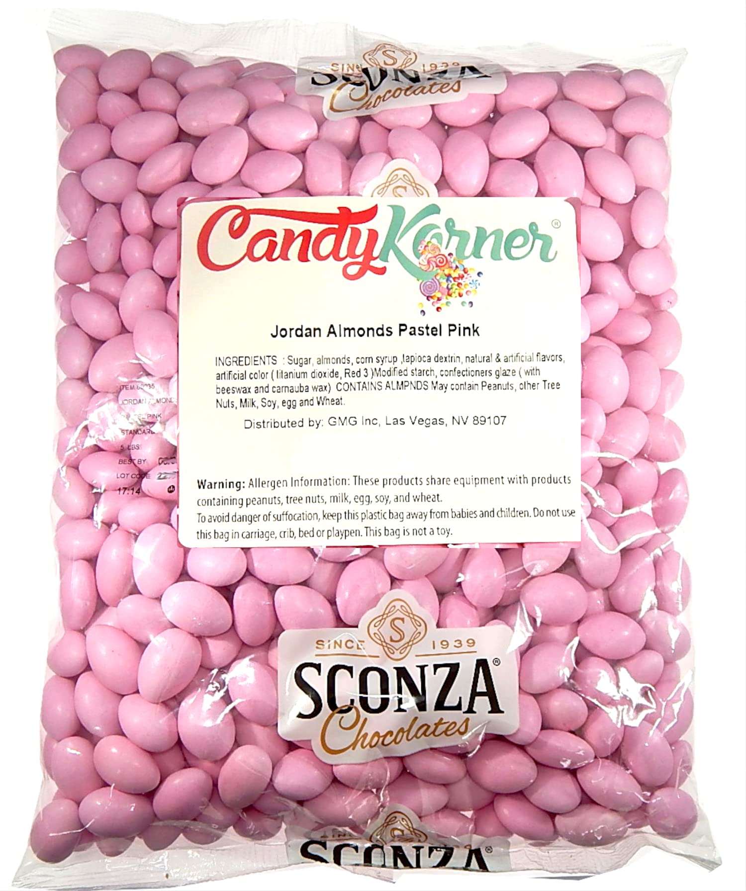 Premium Jordan Almonds - Pastel Pink Candy Coated Almonds - 5lb (80oz) Bulk Gourmet Almonds with Thin Candy Shell - Perfect for Weddings, Baby Showers & Party Favors by CandyKorner