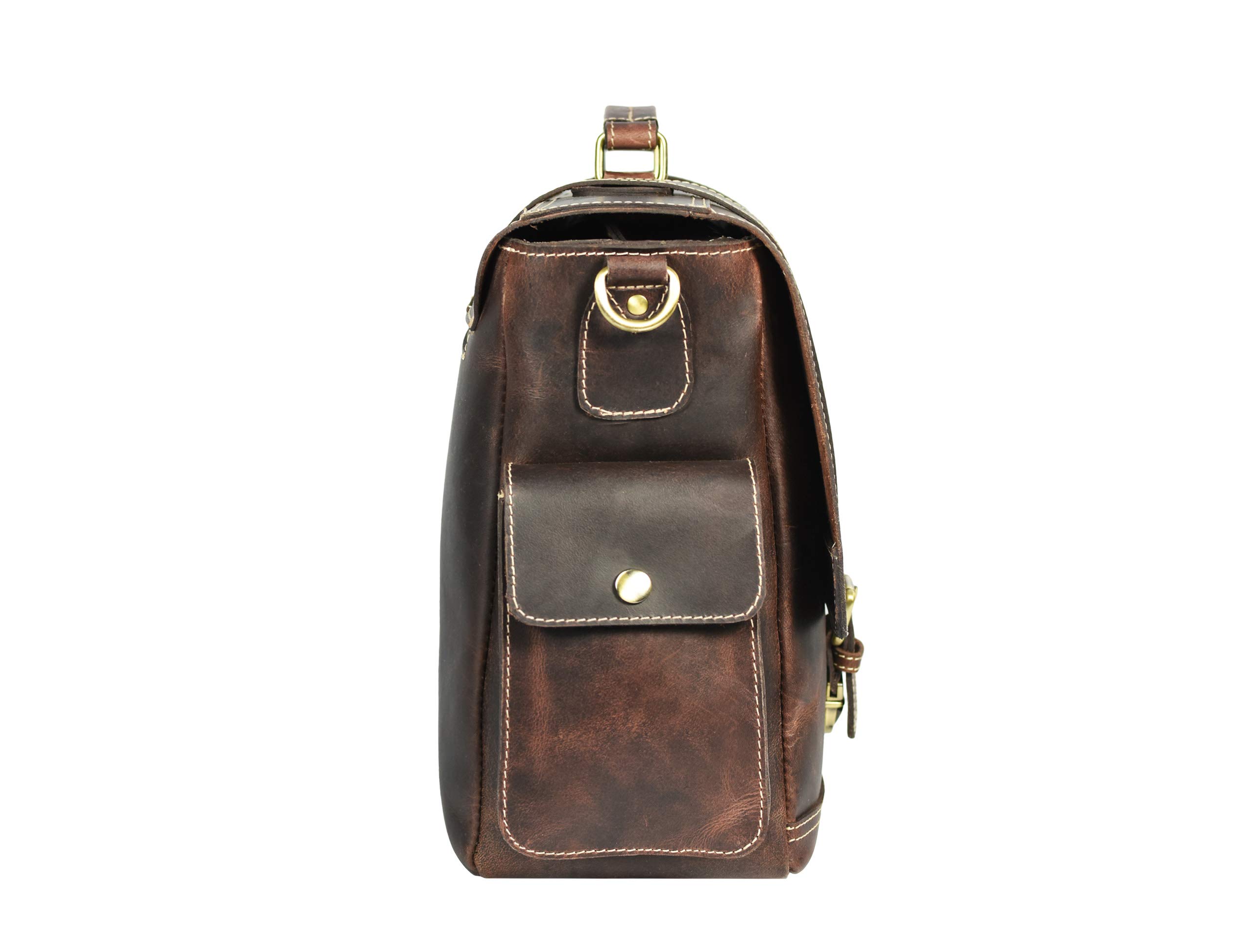 17 Inch Genuine Leather Laptop Briefcase for Business Professionals - Brown Walnut Color - Perfect for Office, Commuting & Business Travel