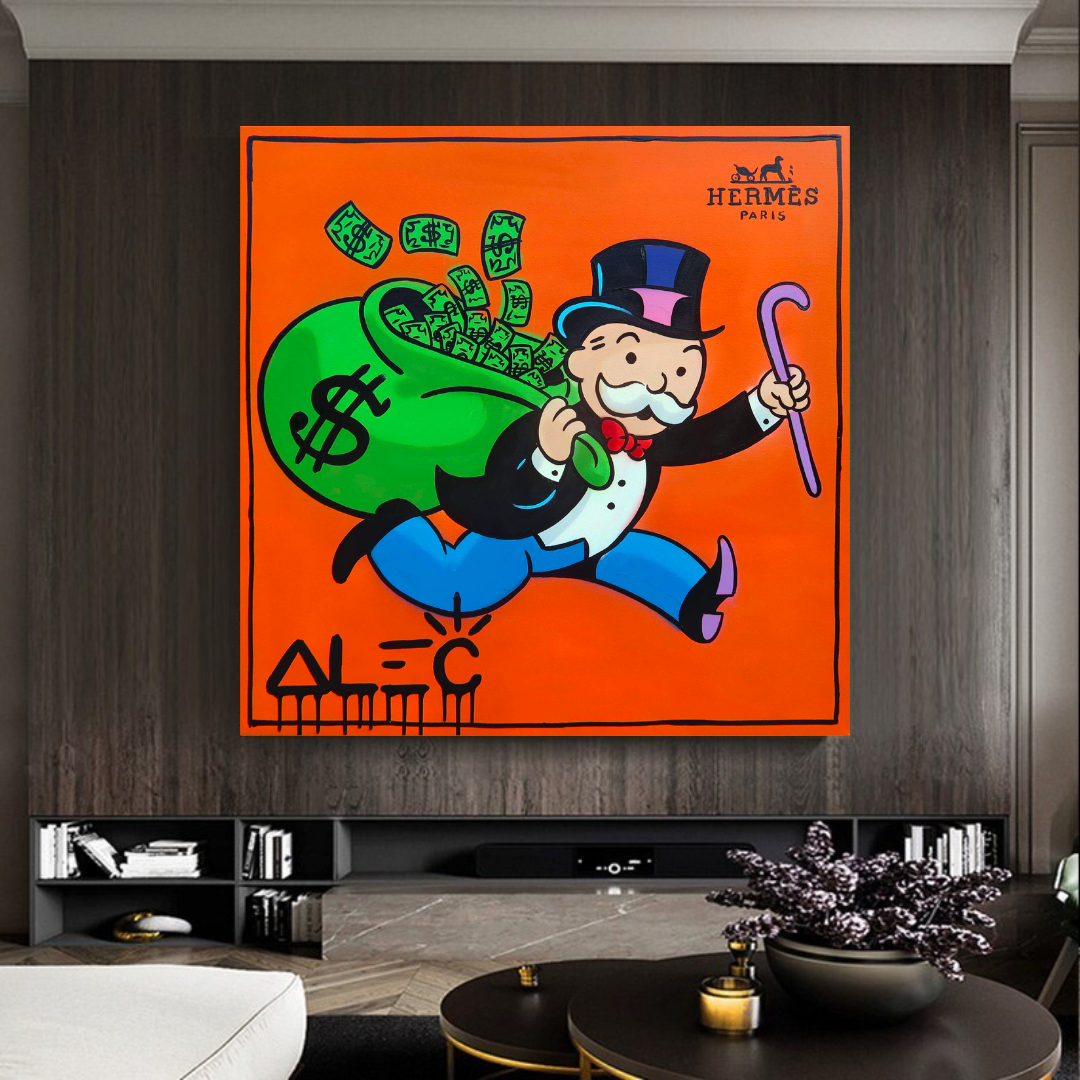 Alec Monopoly Hermes Art Money Man Canvas Print - Modern Wall Decor for Living Room, Office & Bedroom
