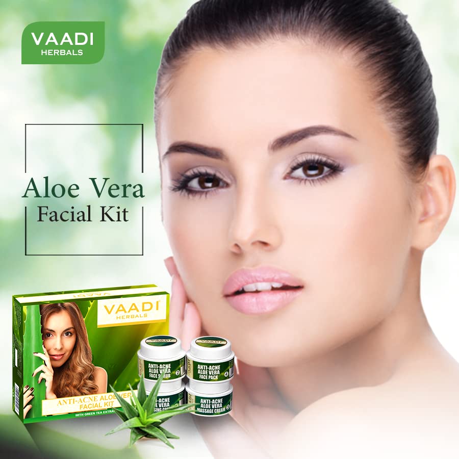 Vaadi Herbals Anti Acne Aloe Vera Facial Kit with Green Tea Extract - 70g Organic Skincare for Oily & Acne-Prone Skin - Perfect for Daily Cleansing & Blemish Control