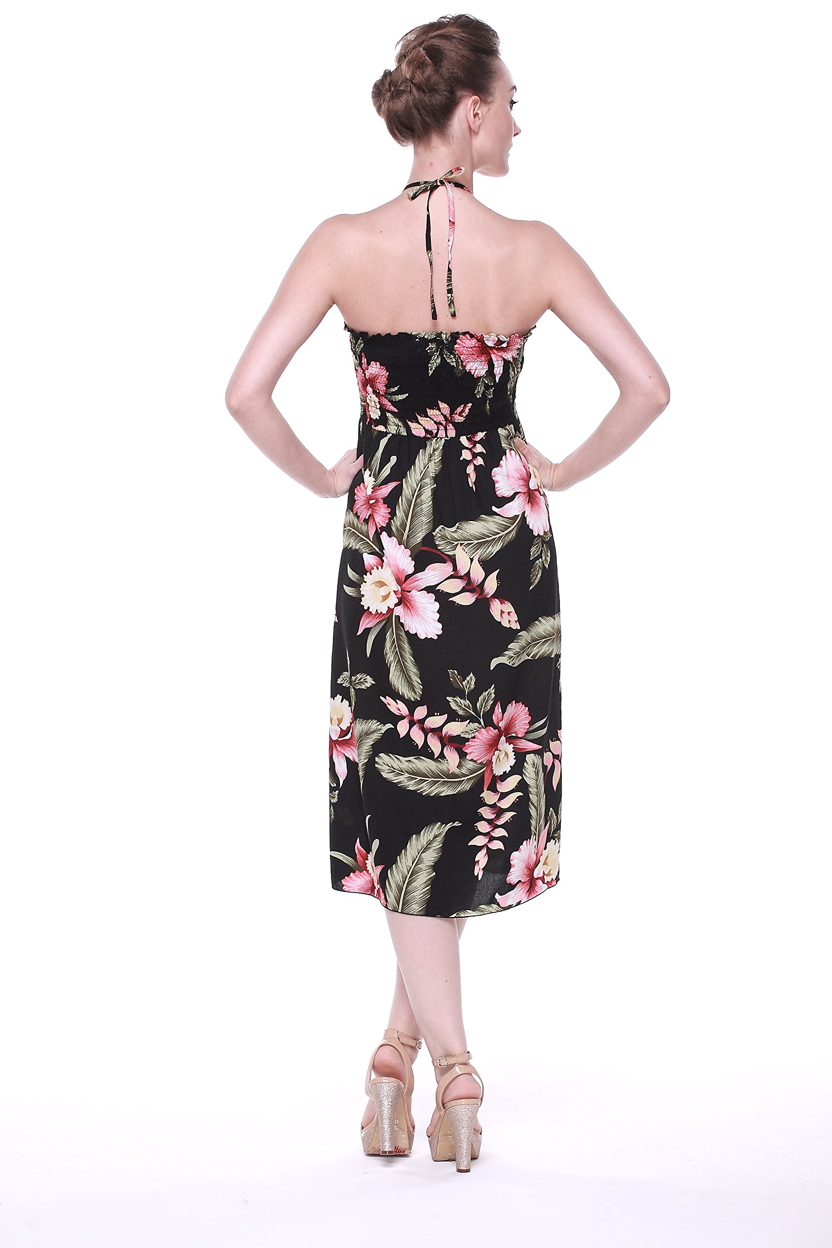 Couple Matching Hawaiian Luau Party Outfit Set - Black Rafelsia Shirt & Dress for Tropical Beach Vacation, Summer Festival, and Hawaiian Theme Parties