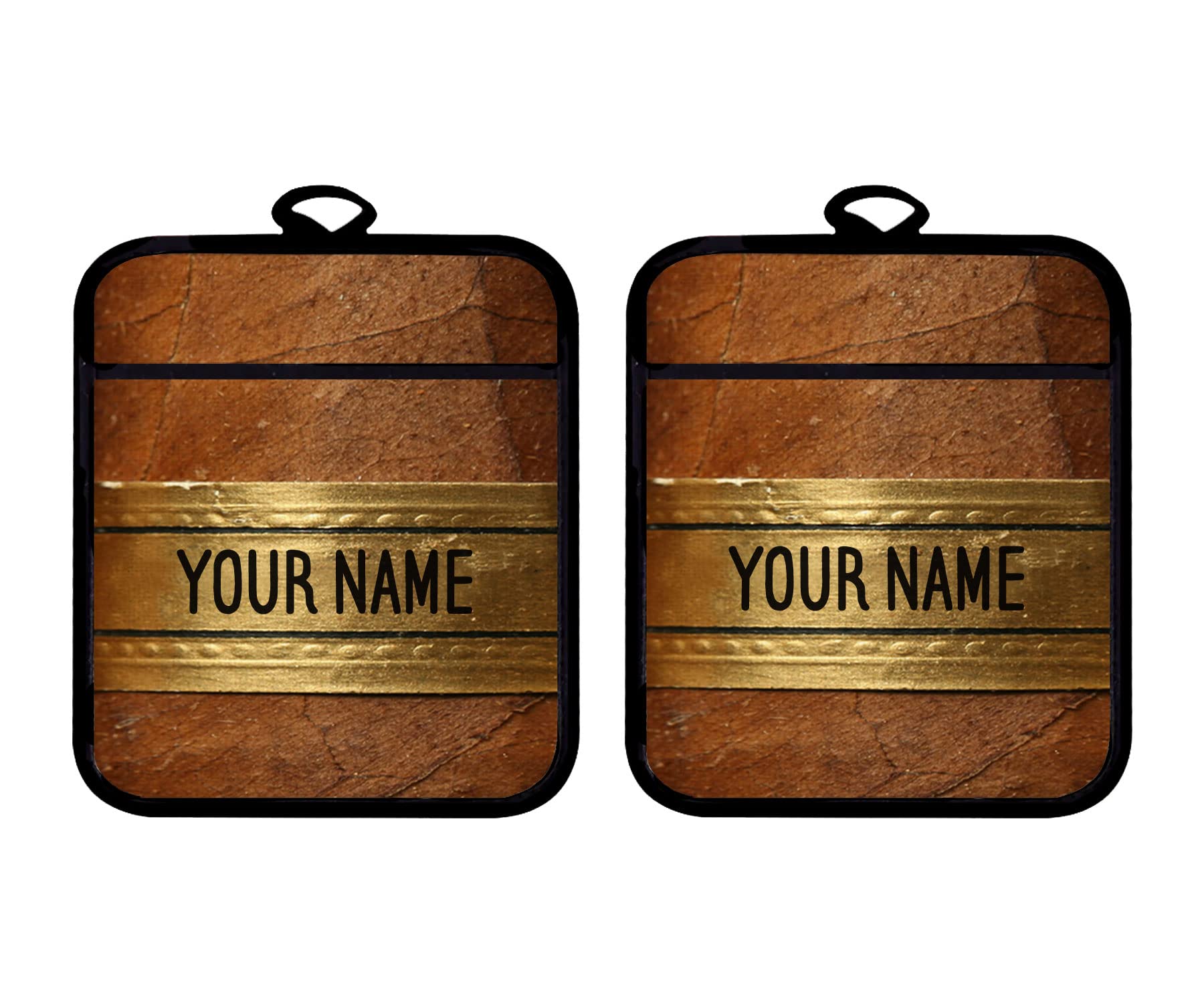 Personalized Cigar Linen Oven Mitt and Potholder Set by Bleu Reign - Custom Name Kitchen Accessories for Baking, Grilling & Cooking Safety