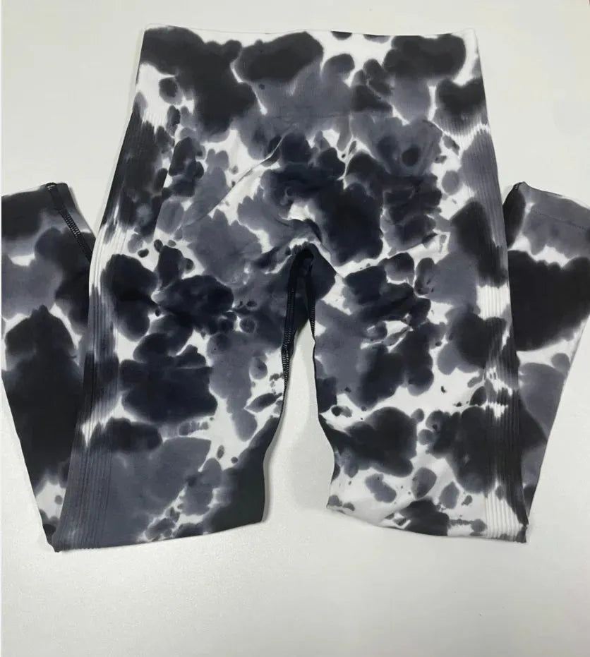 Black Seamless Yoga Pants for Women - High Waist Workout Leggings with Butt Lifting Design & Tie-Dye Pattern | Perfect for Gym, Running, Pilates & Lounge Wear