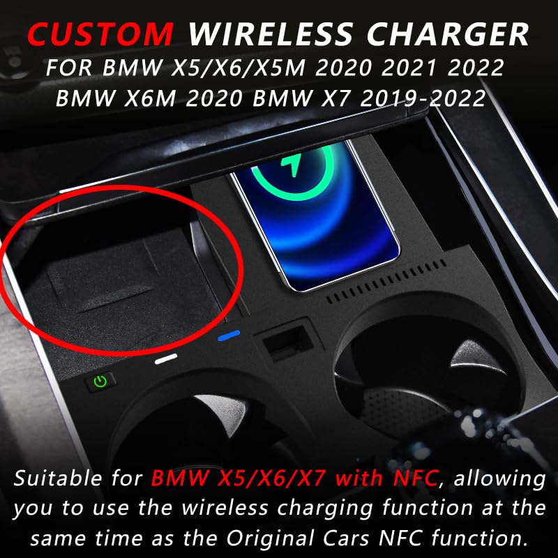 15W Qi Fast Wireless Car Charger Pad for BMW X5/X5M X6/X6M G05/G06 (2019-2020) - Center Console Accessory Panel with NFC Support | Perfect for Road Trips & Daily Commutes