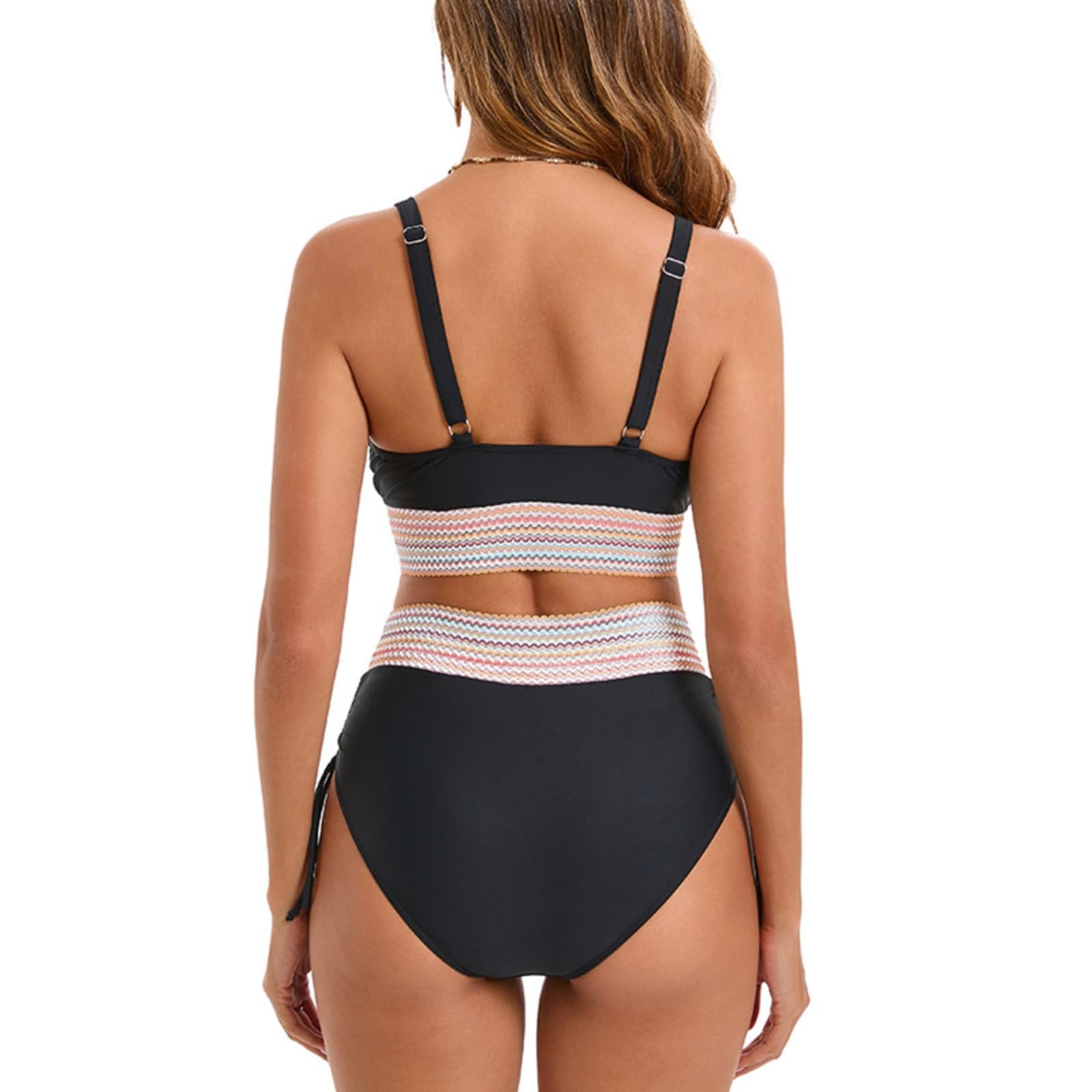 2 Piece Swimsuit for Women - Full Coverage Bikini Set with High Waist | Color Block Two Piece Bathing Suit | Perfect for Beach Vacation, Pool Party & Summer Getaways