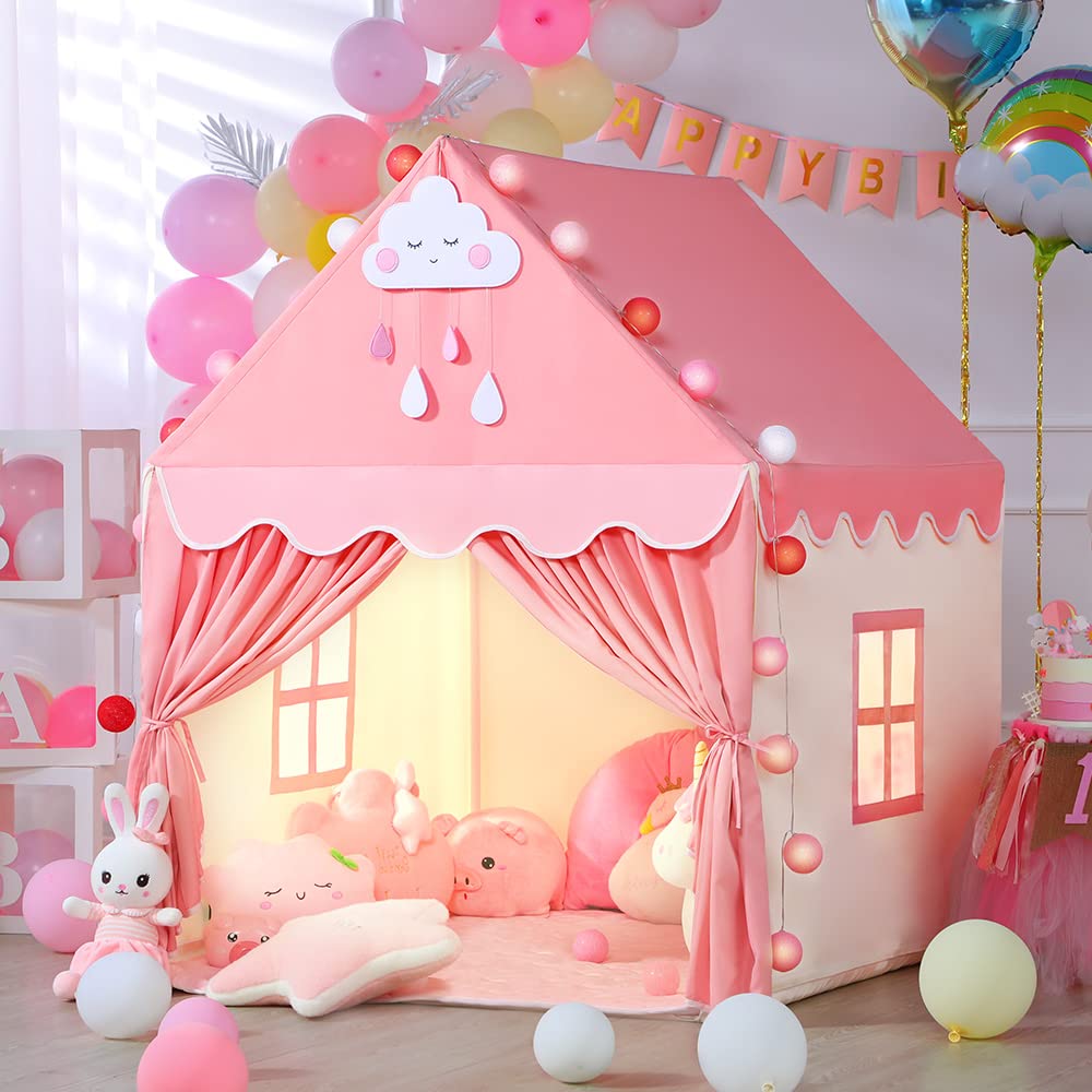 SISTICKER Pink Fairy Princess Castle Play Tent for Girls - Large Kids Playhouse for Indoor & Outdoor Fun, Toddler Gift Toy, Perfect for Birthday Parties & Imaginative Play