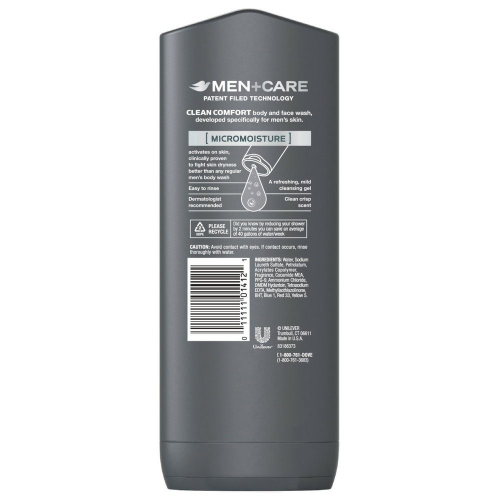 Dove Men+Care Body and Face Wash for Men - Clean Comfort Hydrating Shower Gel, 13.5 oz - Refreshing Daily Cleanser for Face & Body - Perfect for Gym, Workout & Post-Shave Care