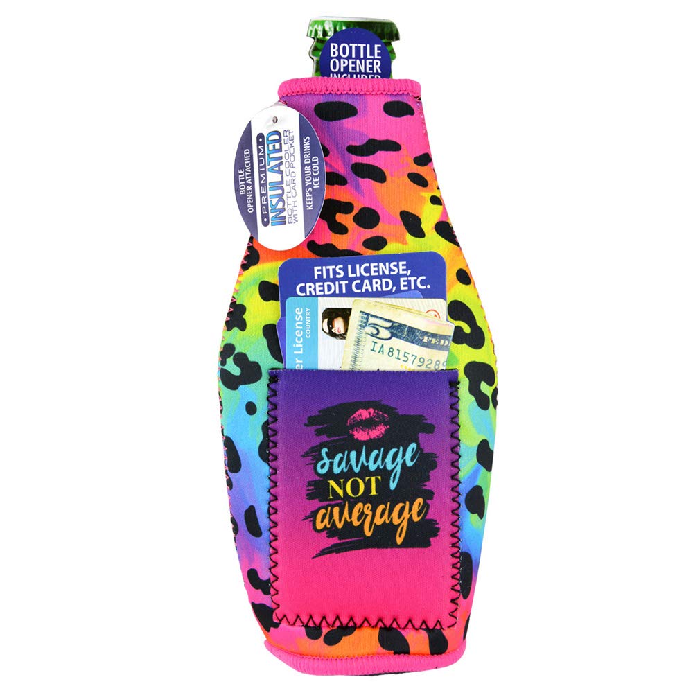 Premium Neoprene Bottle Cooler with Opener & Card Pocket - Keep Drinks Cold for Outdoors, Travel