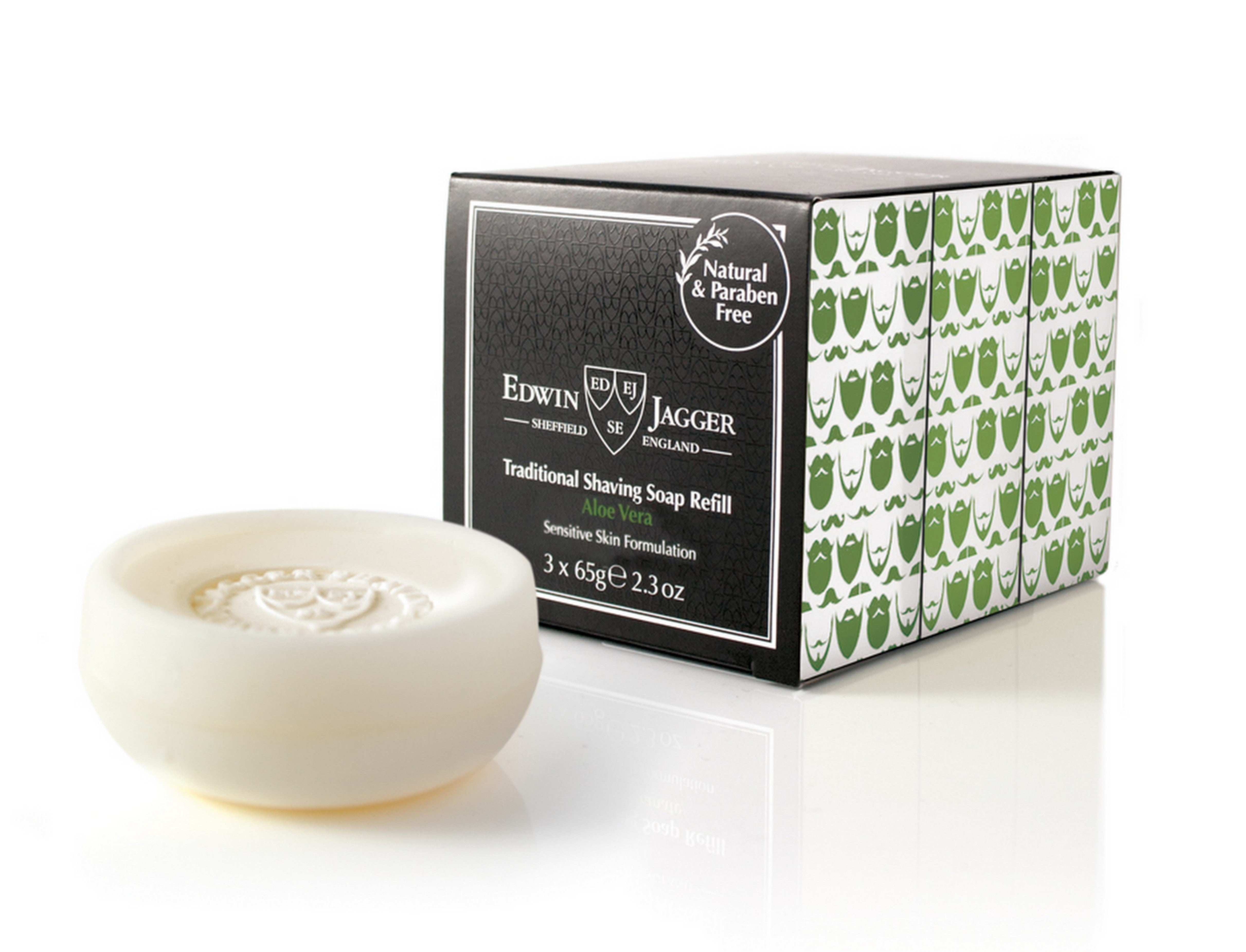 Edwin Jagger Aloe Vera Shaving Soap Refill - 3 Pack for Sensitive Skin & Smooth Shaving - Perfect for Travel & Daily Grooming Routine