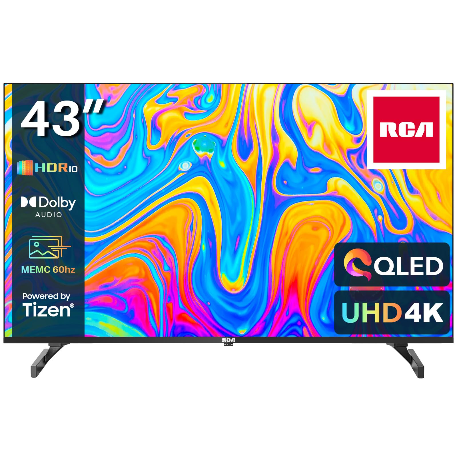 RCA 43 Inch QLED UHD Smart TV with 4K HDR10 | Tizen OS | Samsung TV Plus | YouTube Netflix | Motion Mode | Dolby MS12 | 3 HDMI & 2 USB Ports | WiFi Bluetooth | Large Screen for Living Room, Home Theater & Gaming