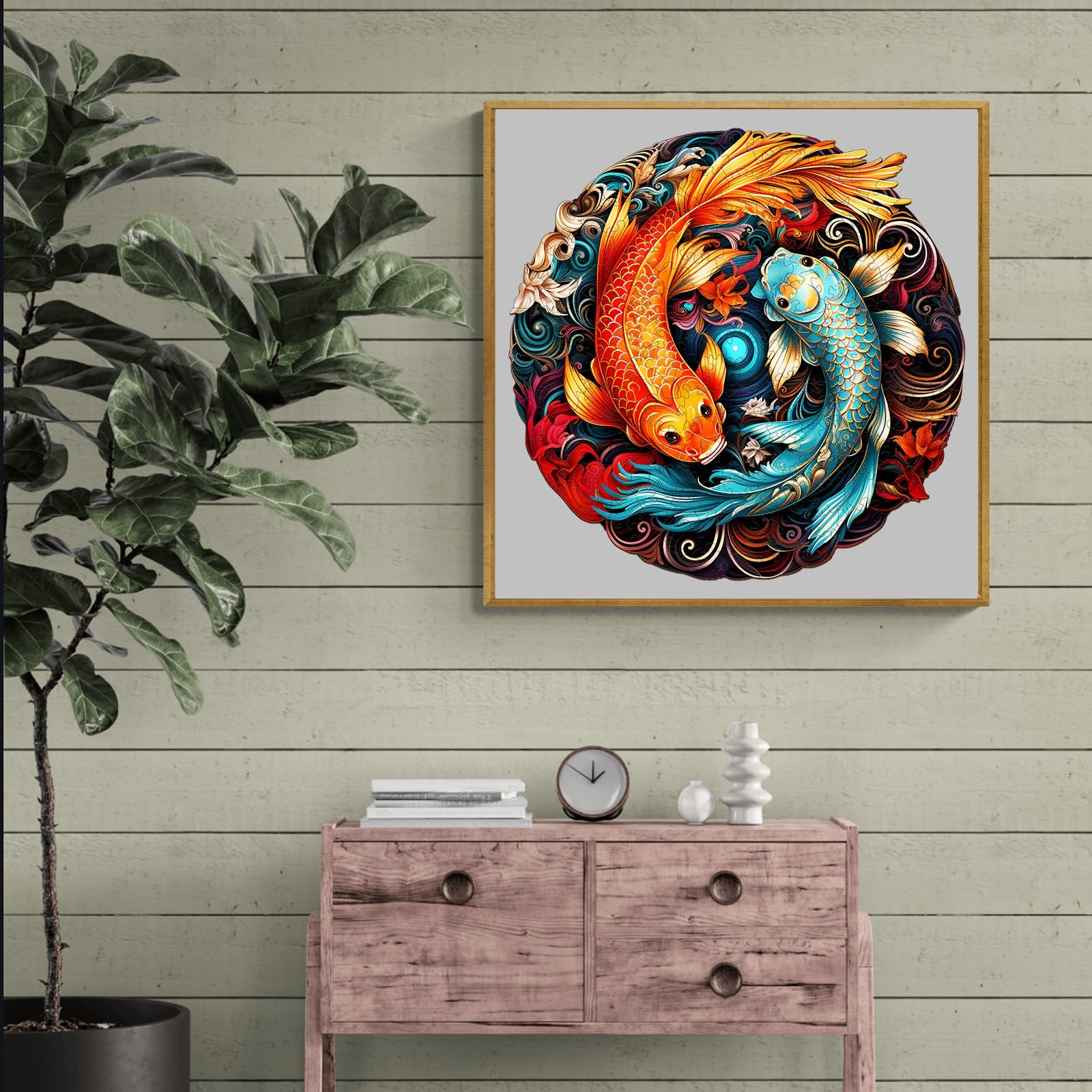 KAAYEE Wooden Animal Puzzles for Kids - Fish Yin Yang Shape, Educational Montessori Toys with Gift Box - Perfect for Preschool Learning, Birthday Gifts & Family Game Night