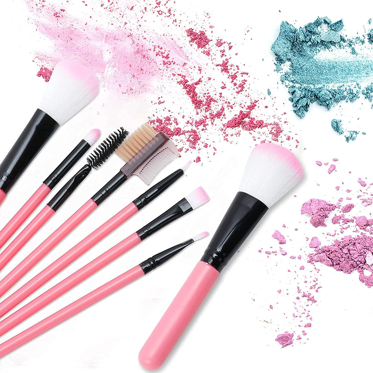 BELLAS 12Pcs Pink Makeup Brush Set for Eyeshadow Foundation & Contour - Perfect for Professional Makeup & Travel