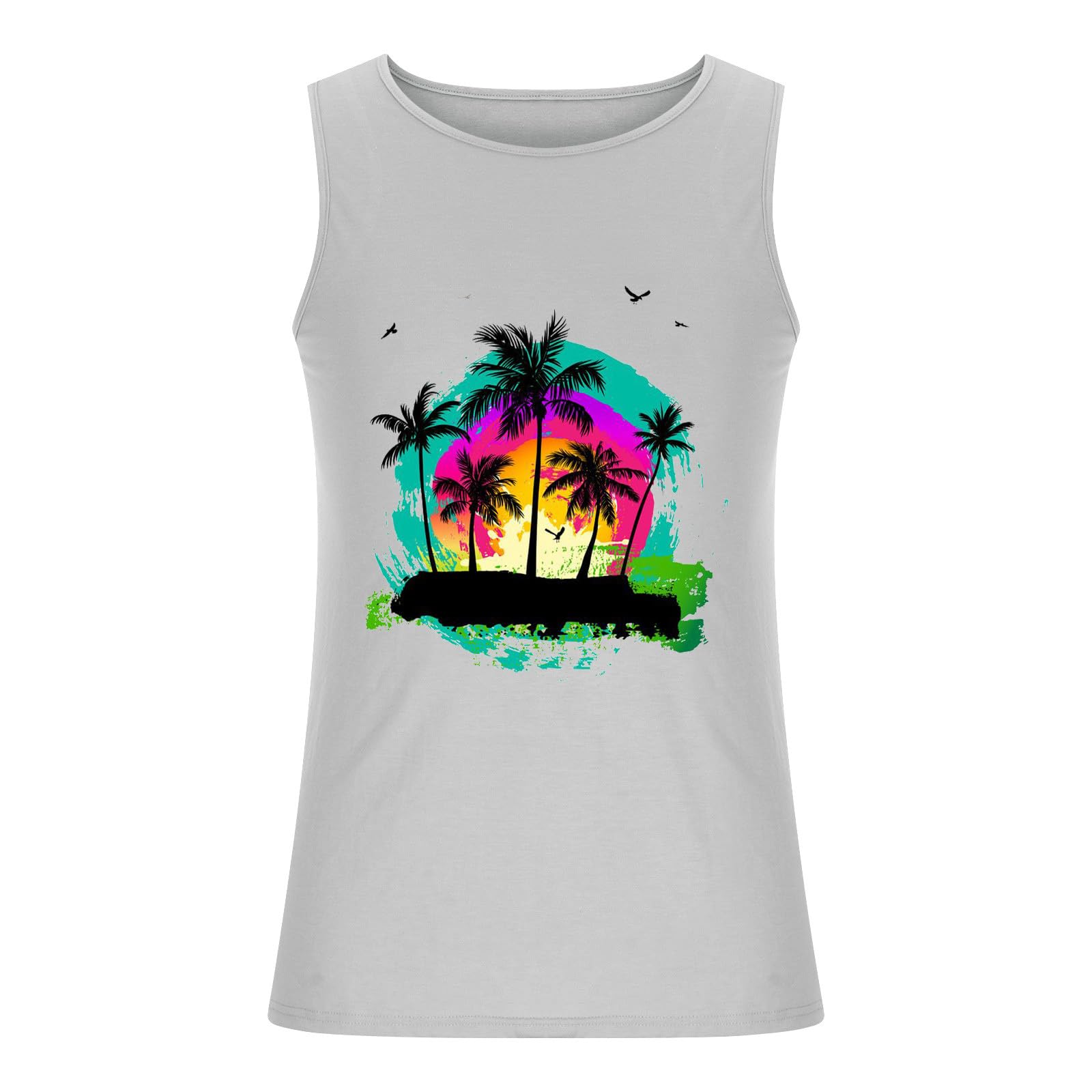 Wodceeke Men's Beach Tank Tops - Sleeveless Summer Gym Shirts, Hawaiian Print Graphic Muscle Tees for Workout & Casual Wear | Perfect for Beach Vacation, Gym Training & Outdoor Activities