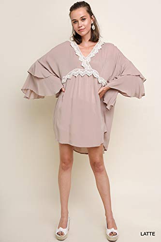 Umgee Women's Layered Ruffle Bell Sleeve Crochet Mini Dress - Boho Chic Summer Dress for Beach, Party & Date Night