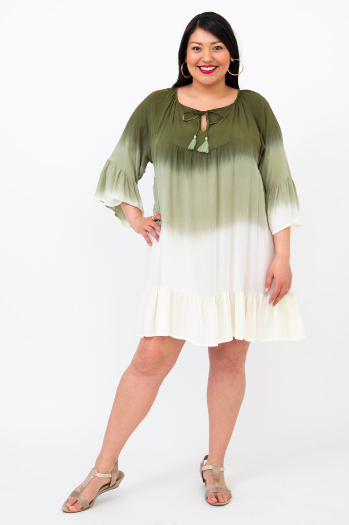 Ellie Dress - Green Dip Dye Flowy Midi Dress for Women | Summer Boho Chic Style | Perfect for Beach Vacations, Date Nights & Outdoor Weddings