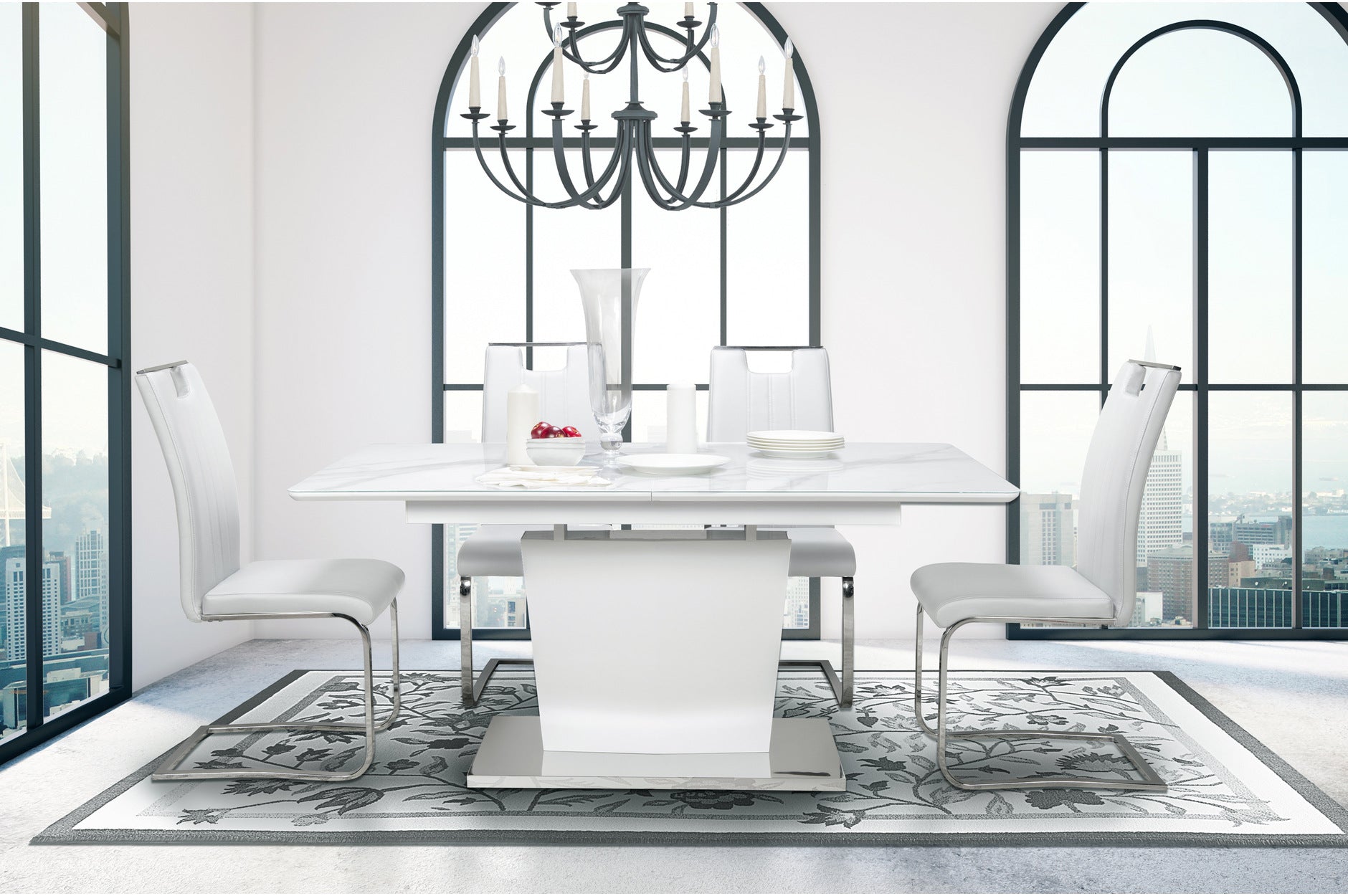 Stylish Cynthia 7-Piece Dining Set with White Leather Zane Chairs - Perfect for Modern Kitchens & Elegant Dining Rooms