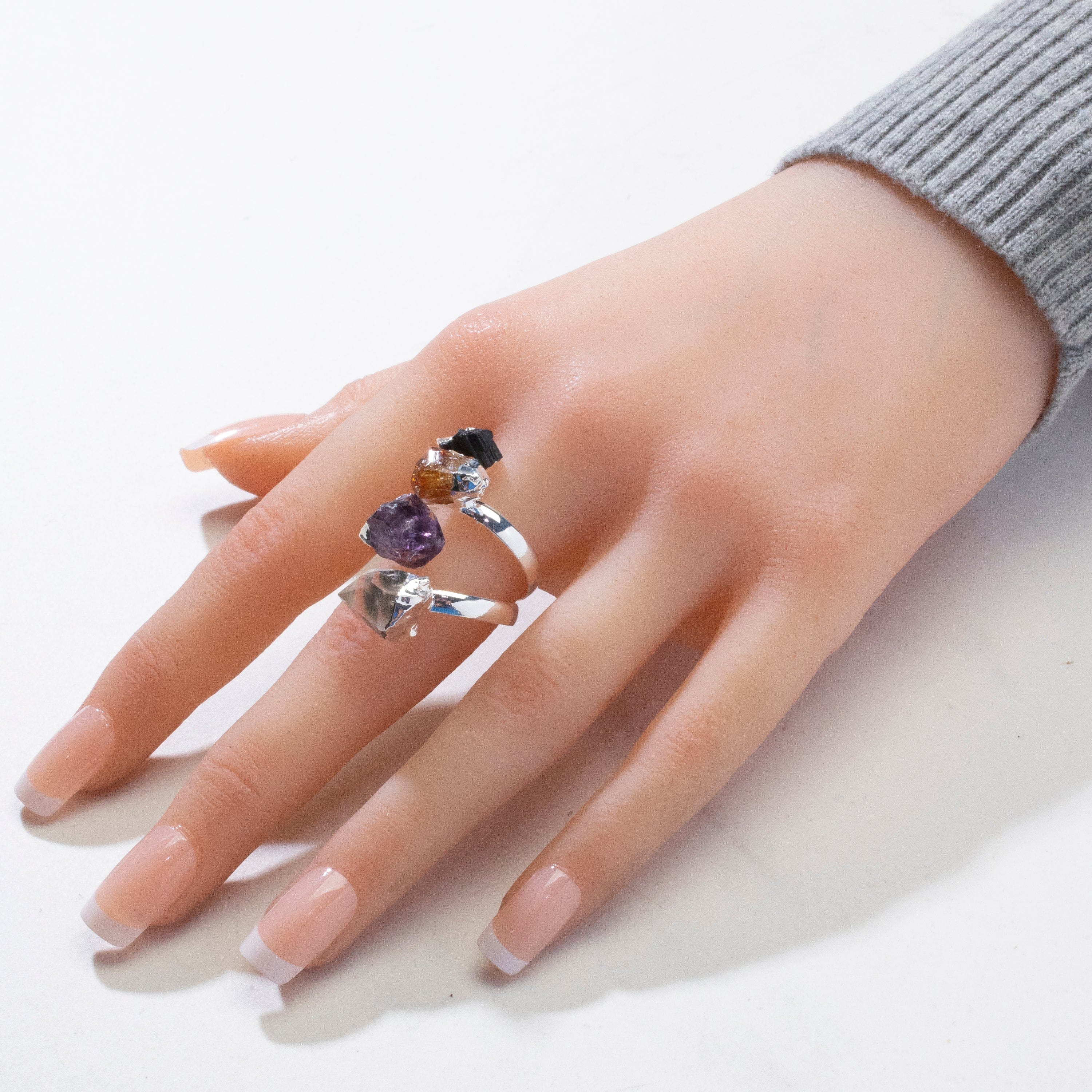 Adjustable Multi Gemstone Silver Ring for Women - Elegant Stackable Handmade Jewelry Gift for Her - Perfect for Weddings, Parties & Everyday Wear