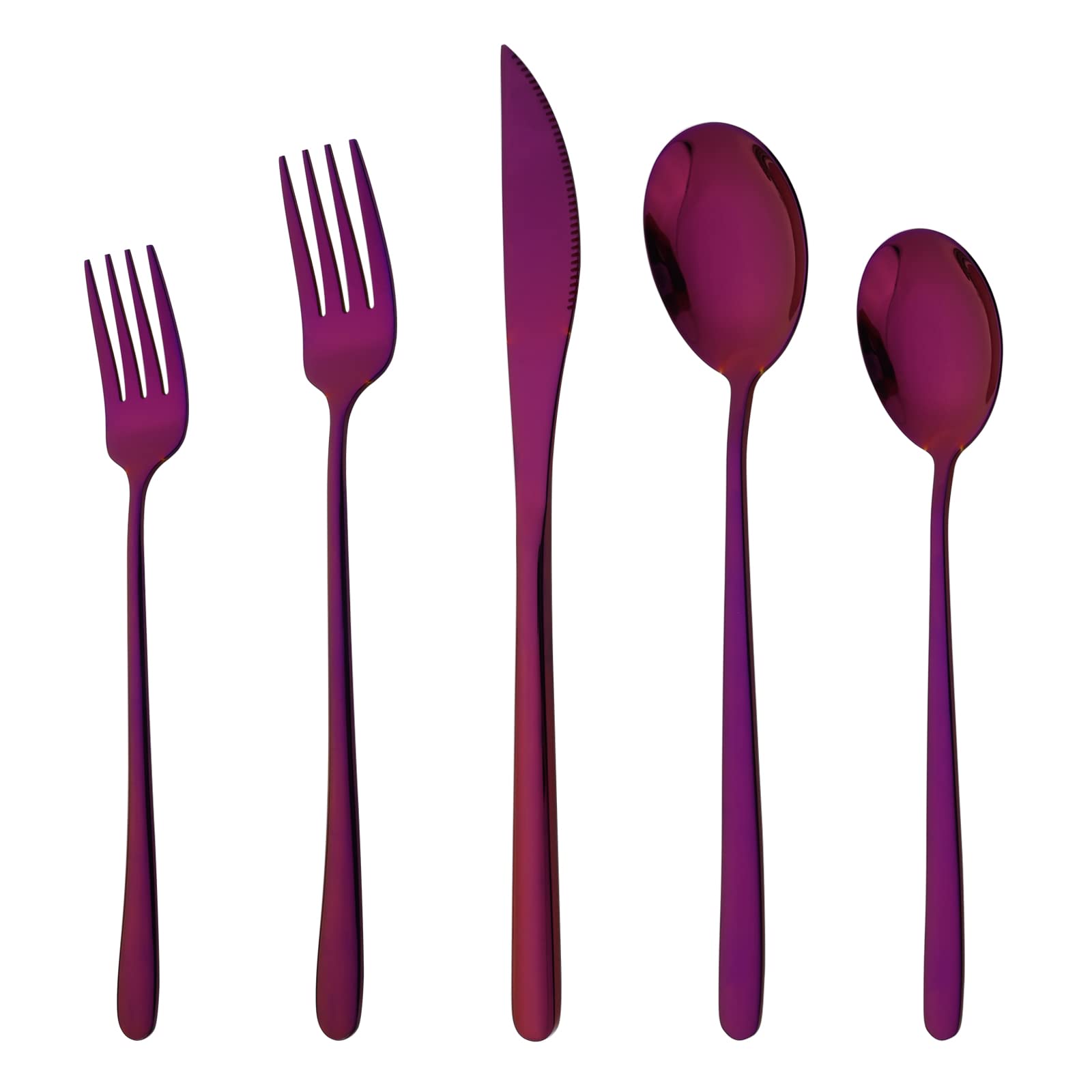 20-Piece Stainless Steel Flatware Set for 4 - Mirror Polished Silverware with Salad Fork & Teaspoon - Dishwasher Safe Kitchen & Tableware for Home, Restaurant, Hotel - Perfect for Dinner Parties, Weddings & Daily Dining (Purple)