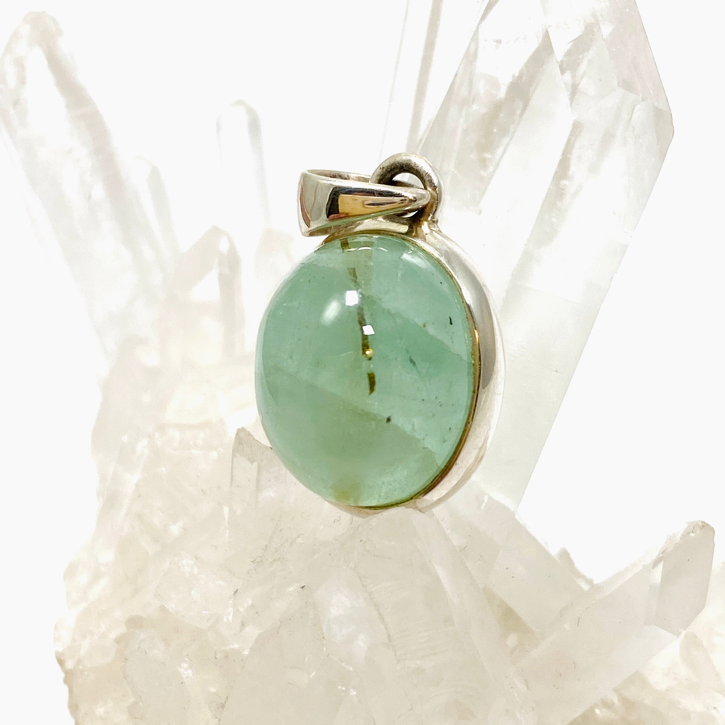 Natural Emerald with Rutile Oval Cabochon Pendant - 925 Sterling Silver Jewelry for Women - Perfect for Birthday Gifts, Anniversary & Special Occasions