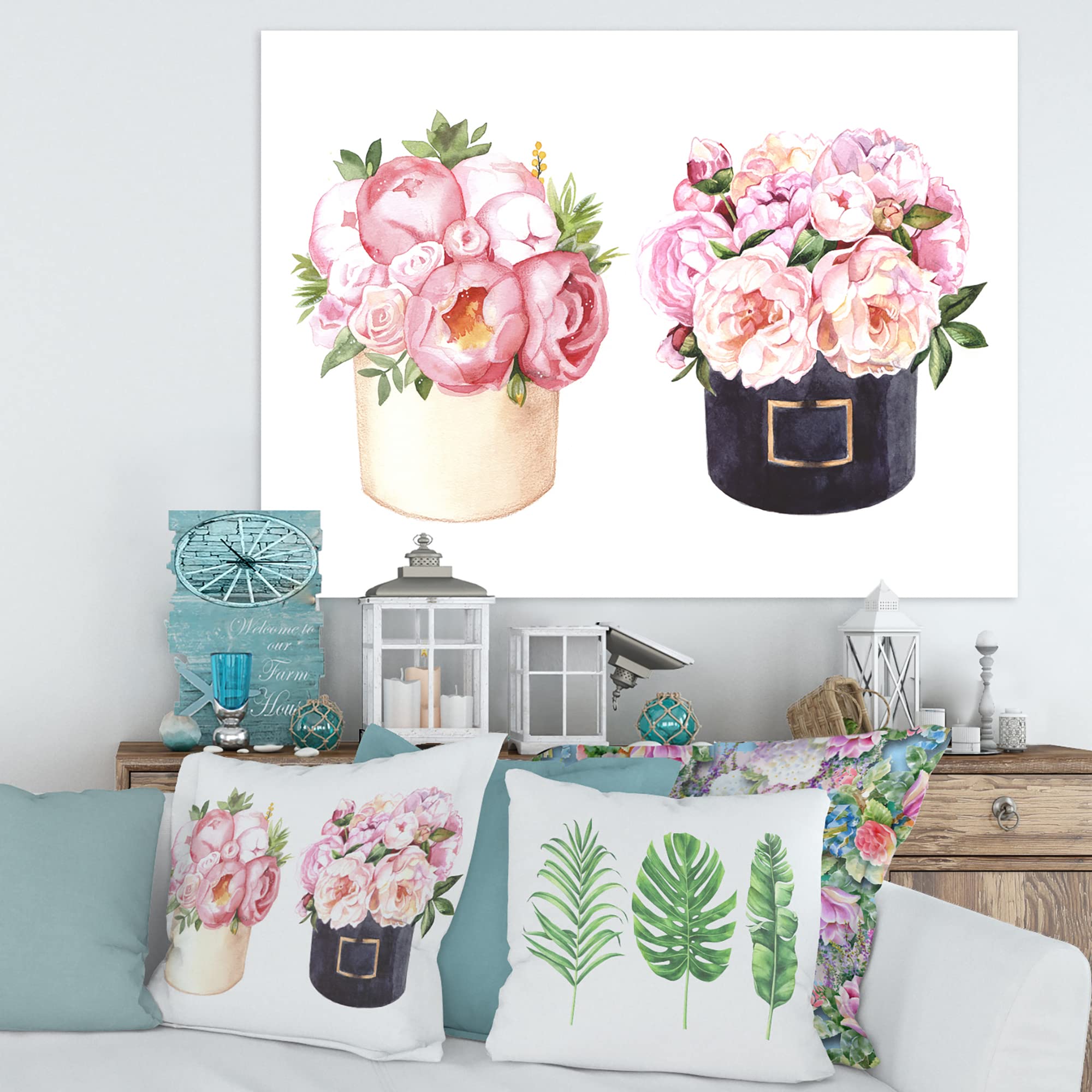 DesignQ Floral Canvas Wall Art - Peonies and Roses Farmhouse Decor for Living Room, Bedroom & Office | Handmade Flower Box Painting
