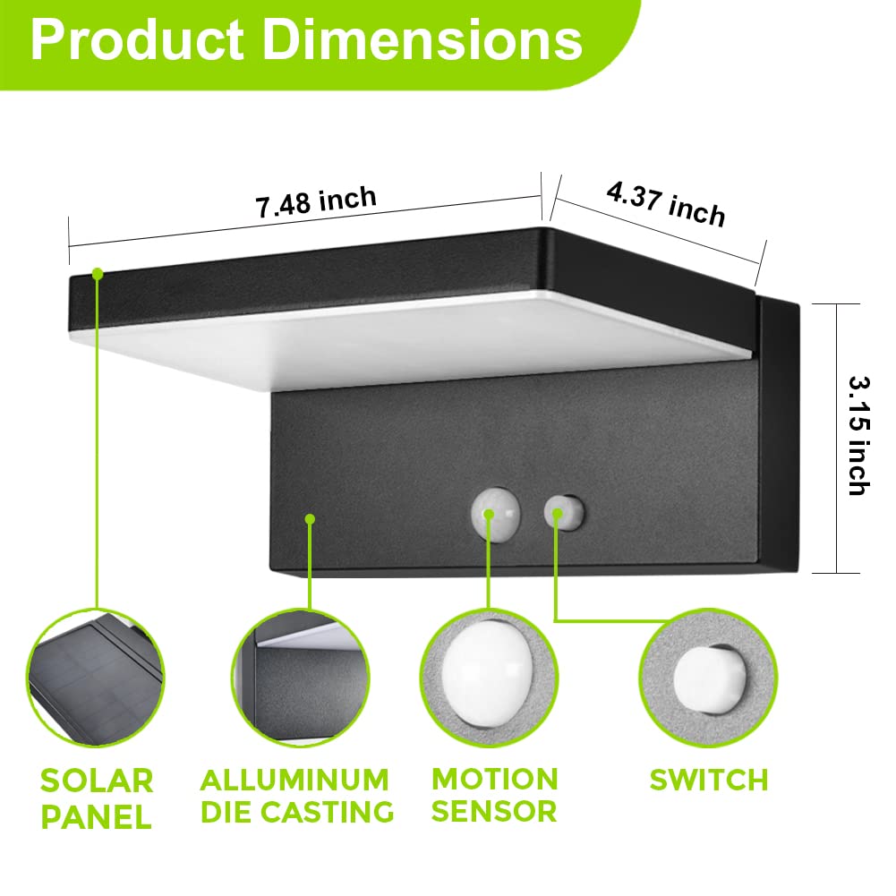 BRIMMEL Solar Wall Light Outdoor - 600 Lumen Super Bright LED, 3 Light Modes with Motion Sensor, Dusk to Dawn Auto On/Off, 10 Hours Battery Life, Waterproof Aluminum Solar Sconce for Fence, Patio, Porch - Perfect for Pathway Lighting, Garden Security, and Backyard Decoration (Black)