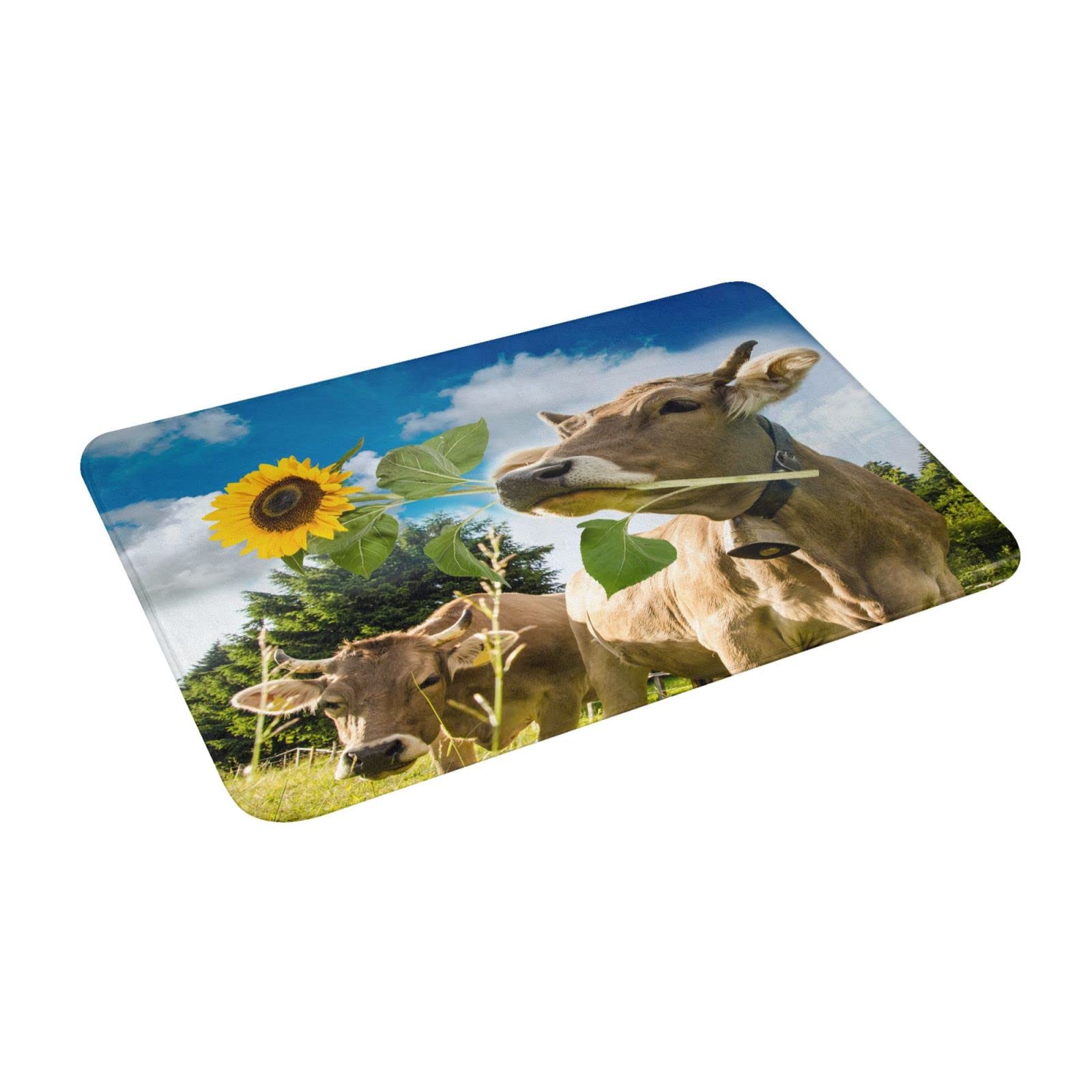 Funny Cow Sunflower Non-Slip Absorbent Bath Rug & Doormat - Soft Microfiber Bathroom Mat for Home, Entrance, Kitchen - Perfect for Indoor/Outdoor Use, Great Gift Idea for Housewarming & Holidays