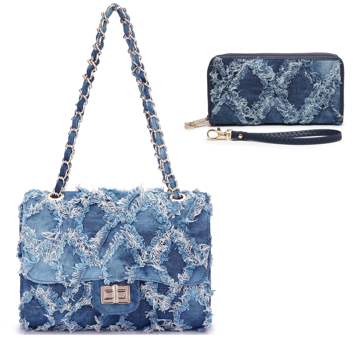 MKP Women's Fashion Distressed Denim Jean Purse Wallet - Stylish Crossbody Bag for Everyday Use & Casual Outings