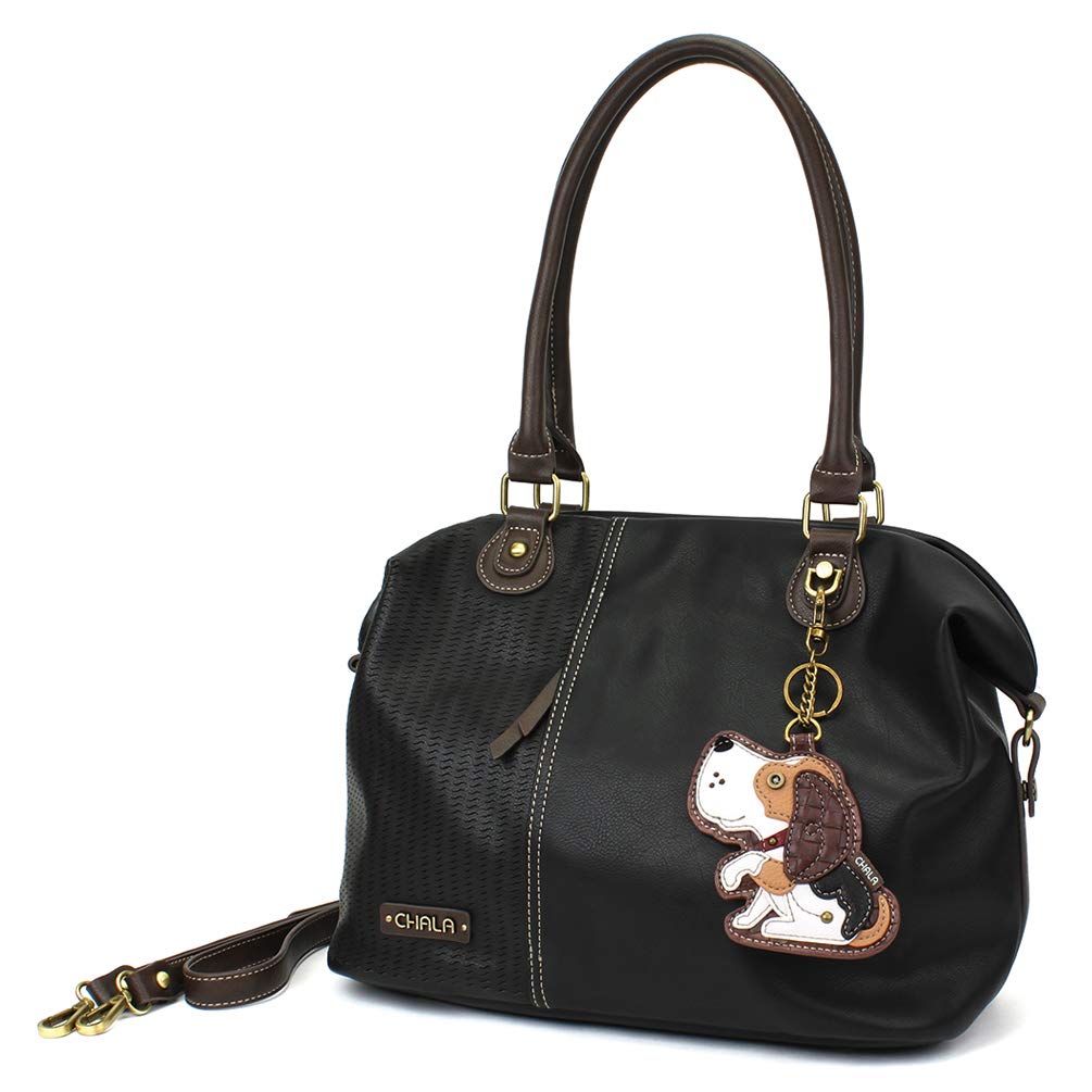 Laser Cut Chala Handbags & Matching Wallet Gift Set - Black Basset Hound Design Tote Shoulder Purse for Women | Perfect for Work, Travel & Everyday Use