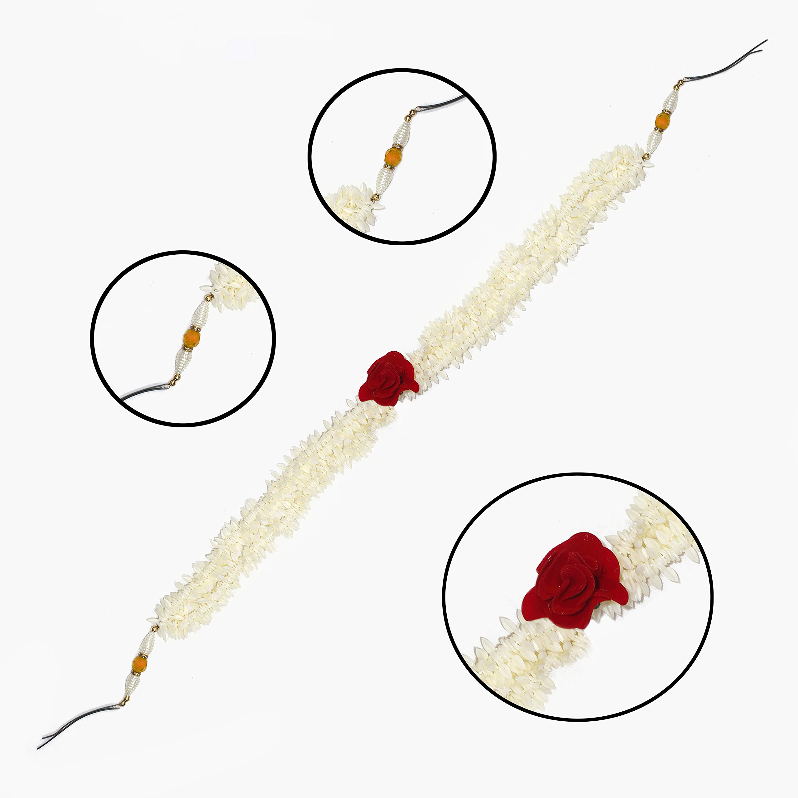 Paradise® Double Hair Gajra Artificial Flower Hairpiece - Wedding Bridal Hair Accessory with Yellow Pearls (380 Degree Full Circle Design) - Perfect for Indian Weddings, Bridal Hairstyles, and Cultural Celebrations