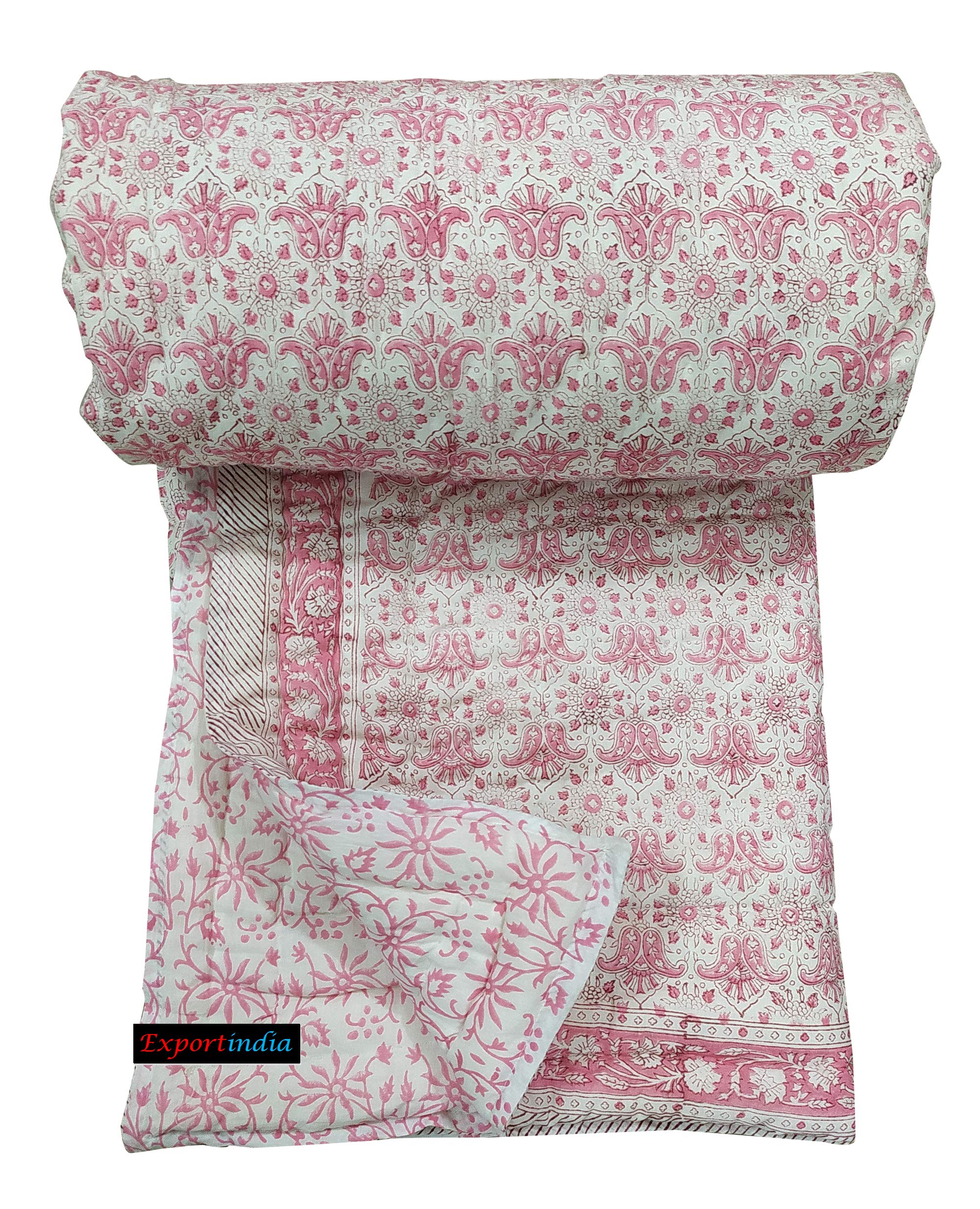 Indian Quilt Sofa Cover - Lightweight Cotton Filled Block Print Razai (Rajai) Quilt for Home Decor - King/Queen Size 90x108 Inch - Perfect for Living Room, Bedroom & Cozy Winter Nights