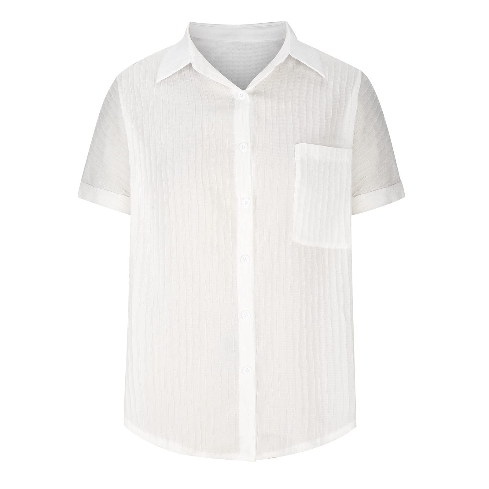 Women's Textured Button Down Blouse - Short Sleeve Collared T-Shirt | Dressy Work Tops & Casual Shirts for Office, Date Night & Weekend Outings