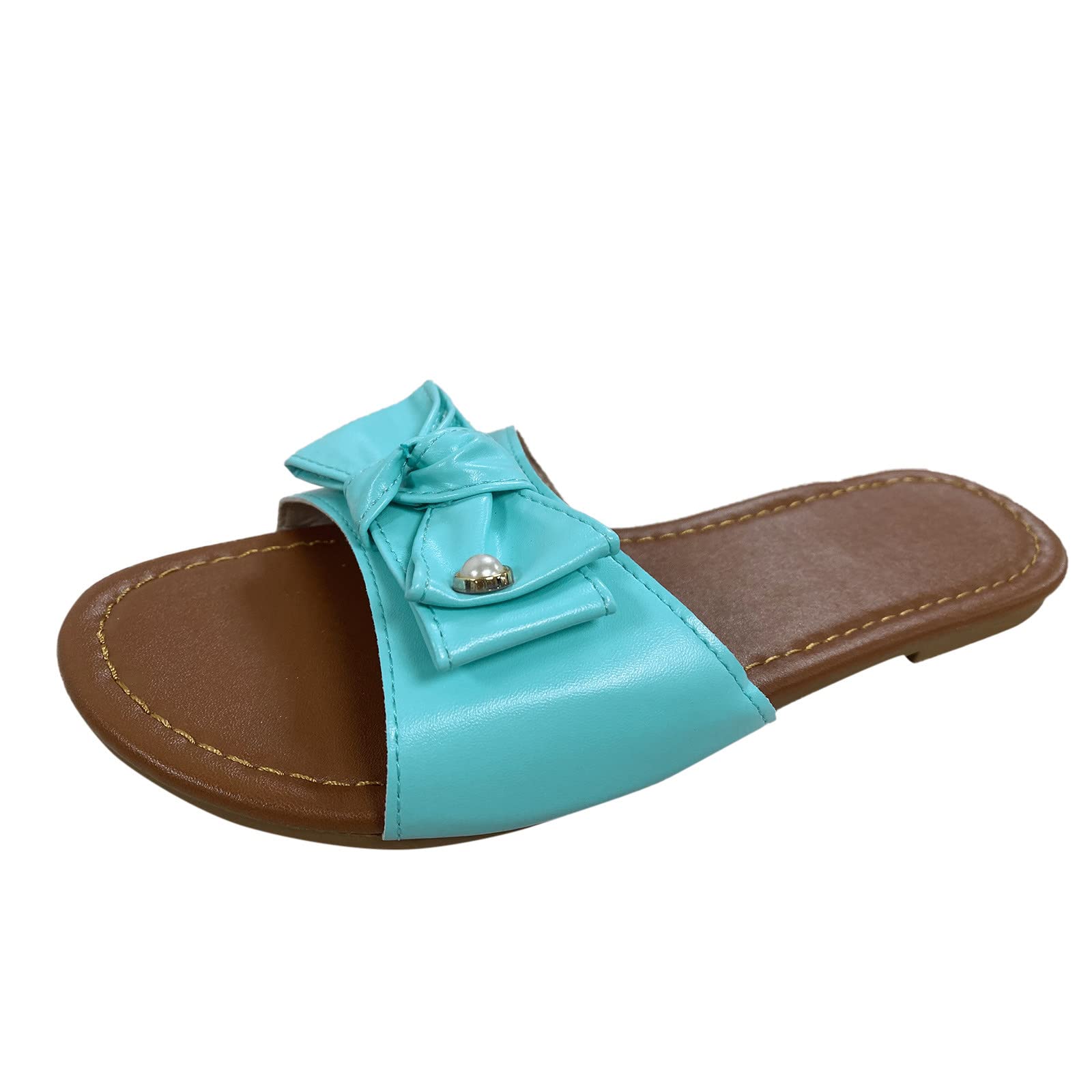 RUIY Large Size Solid Bowknot Flat Beach Slippers for Women - Comfortable Plastic Sandals for Summer, Poolside, and Indoor Use