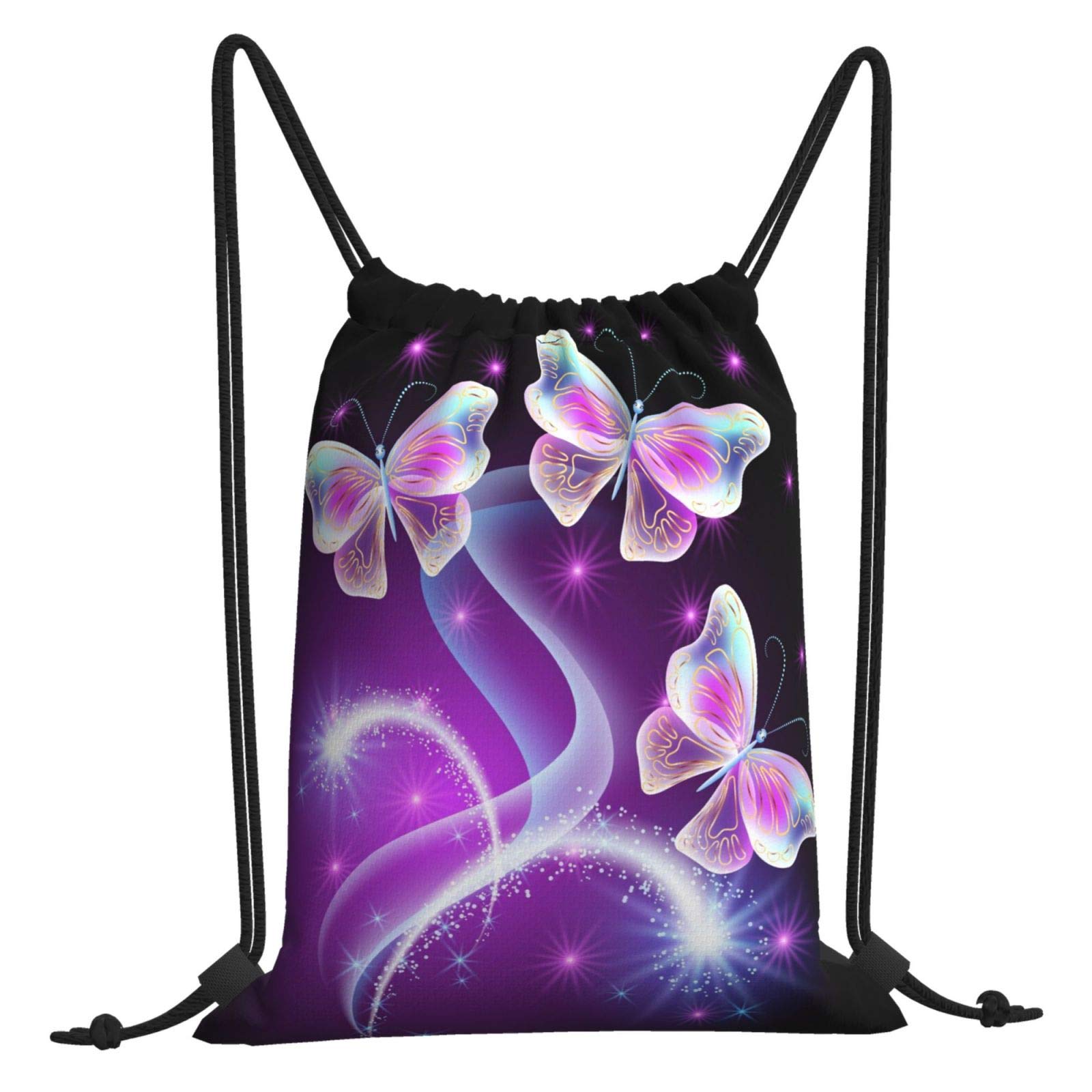 Dujiea Drawstring Backpack - 3D Purple Butterfly Gym Bag, Lightweight Sports Sackpack for Men, Women & Kids - Perfect for Yoga, Swimming, Travel & Shopping | Great for School, Gym, Beach & Outdoor Activities