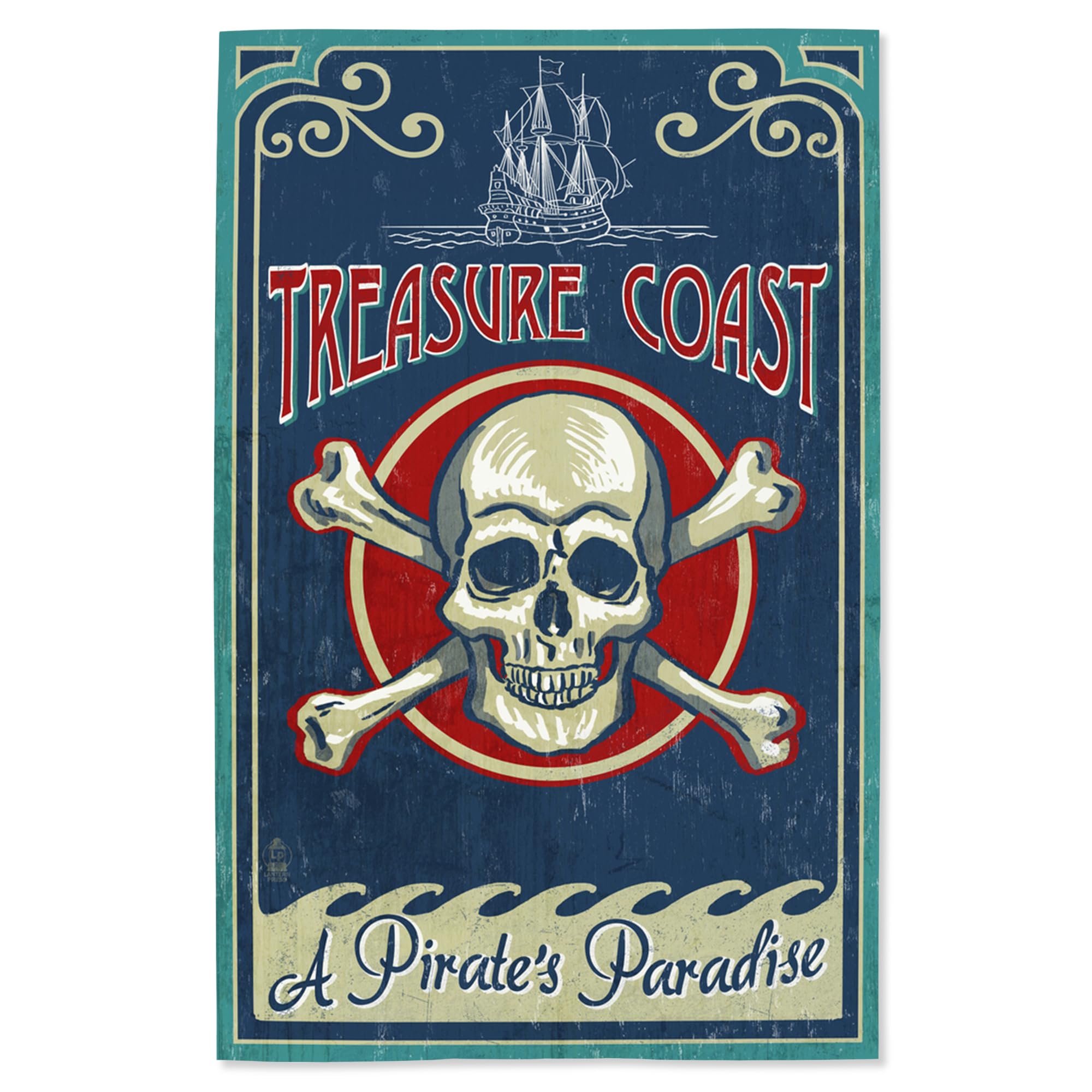 Lantern Press 16x24 Inch Giclee Art Print - Treasure Cove Florida Pirate Skull and Crossbones Wall Decor - Perfect for Beach House, Nautical Theme Rooms & Pirate Lover Gifts