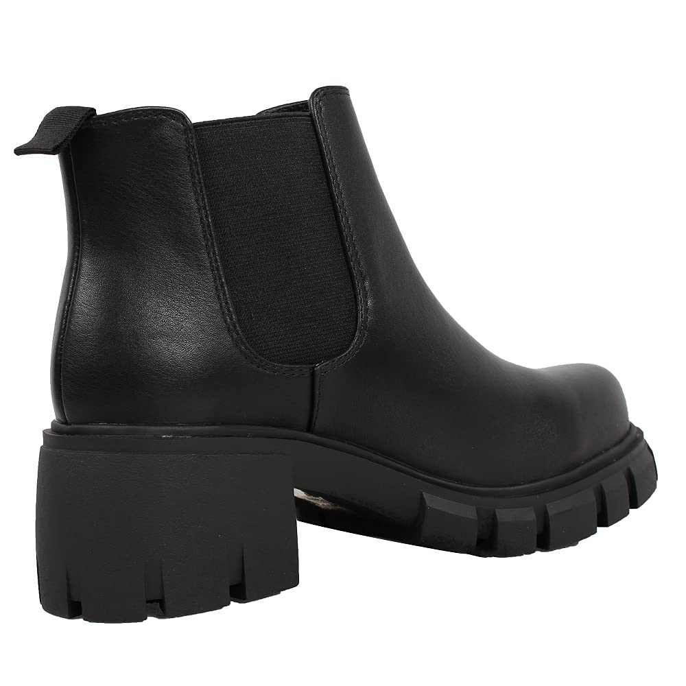 Women's Faux Leather Chelsea Ankle Boots - Slip On Lug Sole Booties for Women | Comfortable Winter & Fall Fashion Shoes for Casual Outfits & Office Wear