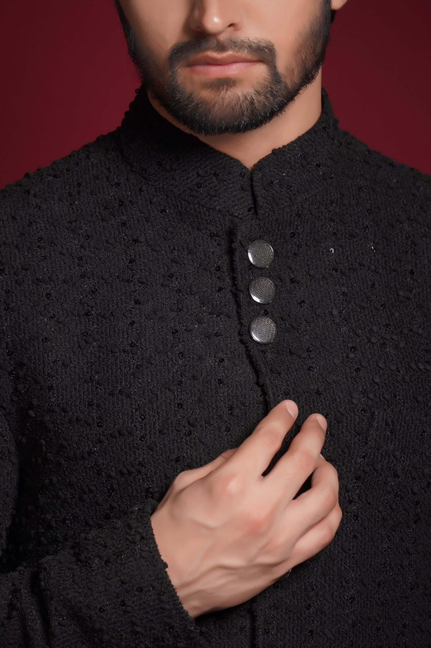 Jet Black Sequined Sherwani for Men - Premium Limited Edition Indian Wedding Attire | Elegant Groom & Party Wear for Festivals, Ceremonies & Special Occasions