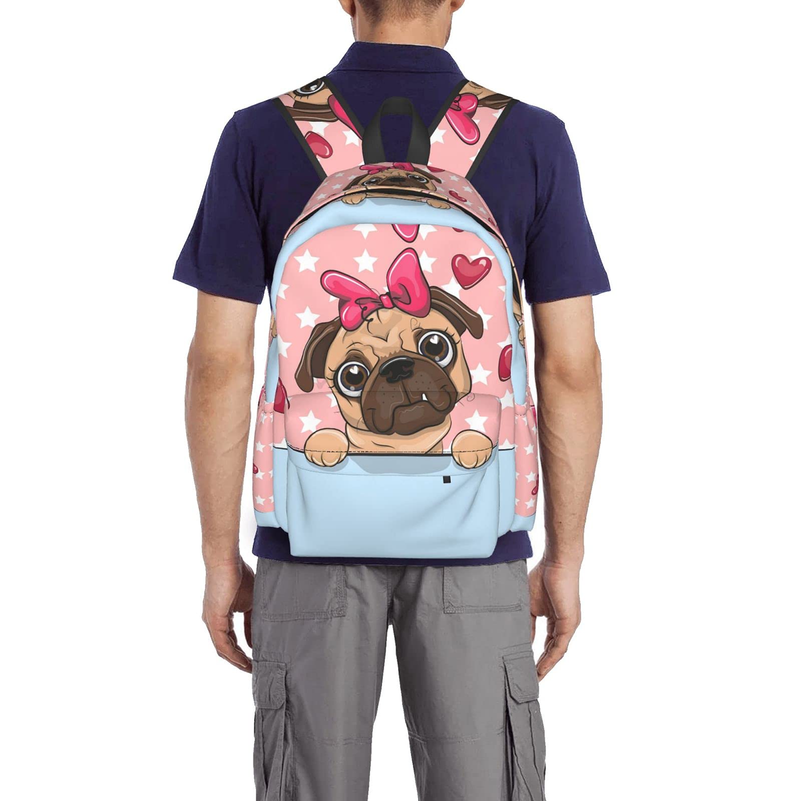 **Delerain 17 Inch Laptop Backpack - Cute Cartoon Pug Dog Design, School Bookbag & Casual Daypack for Men & Women - Perfect for School, Work, Camping, Hiking, Picnic, Beach & Travel**