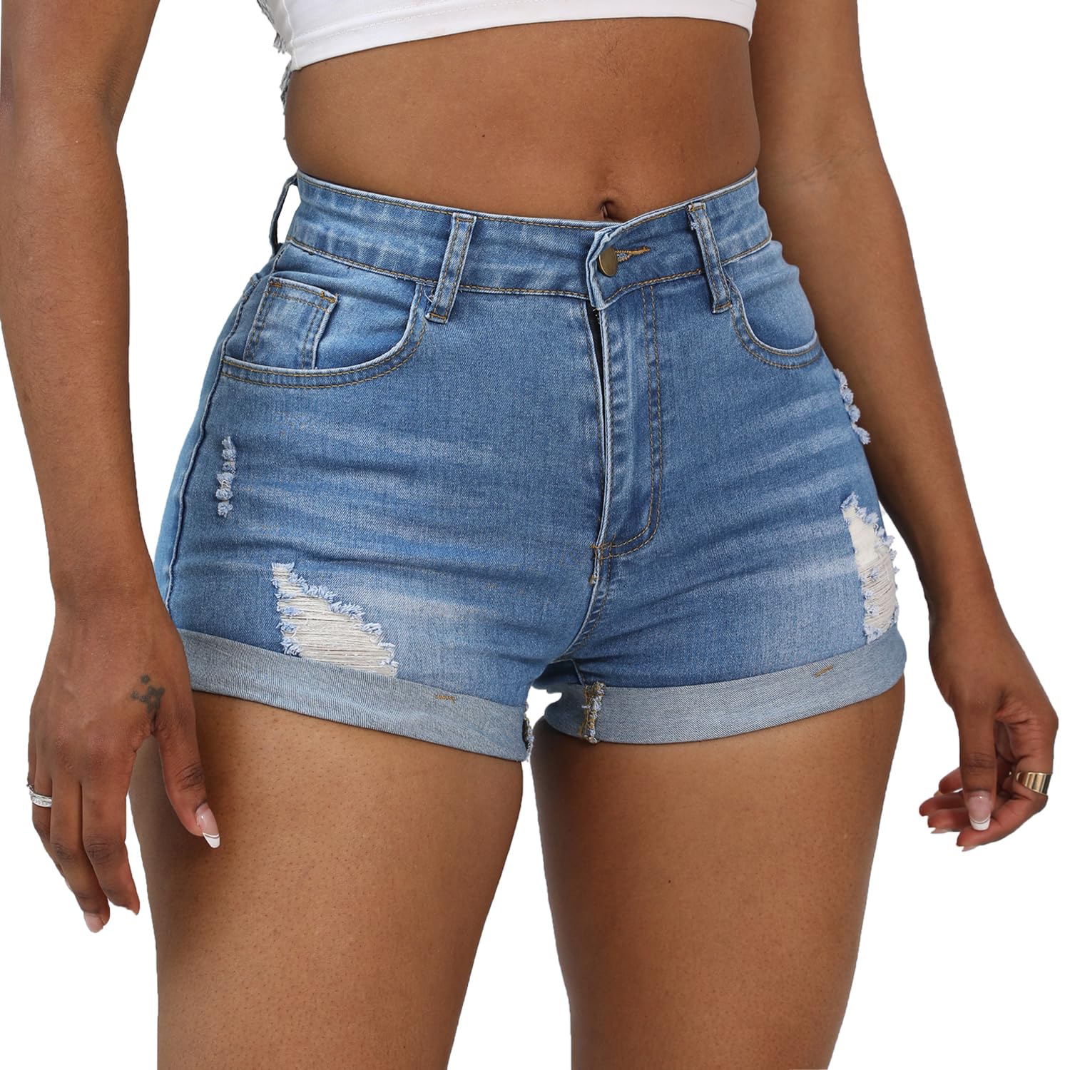 Women's Ripped Denim Shorts - Stretchy & Comfy Fringed Jean Shorts for Summer | Casual Wear, Beach Outfits, and Street Style