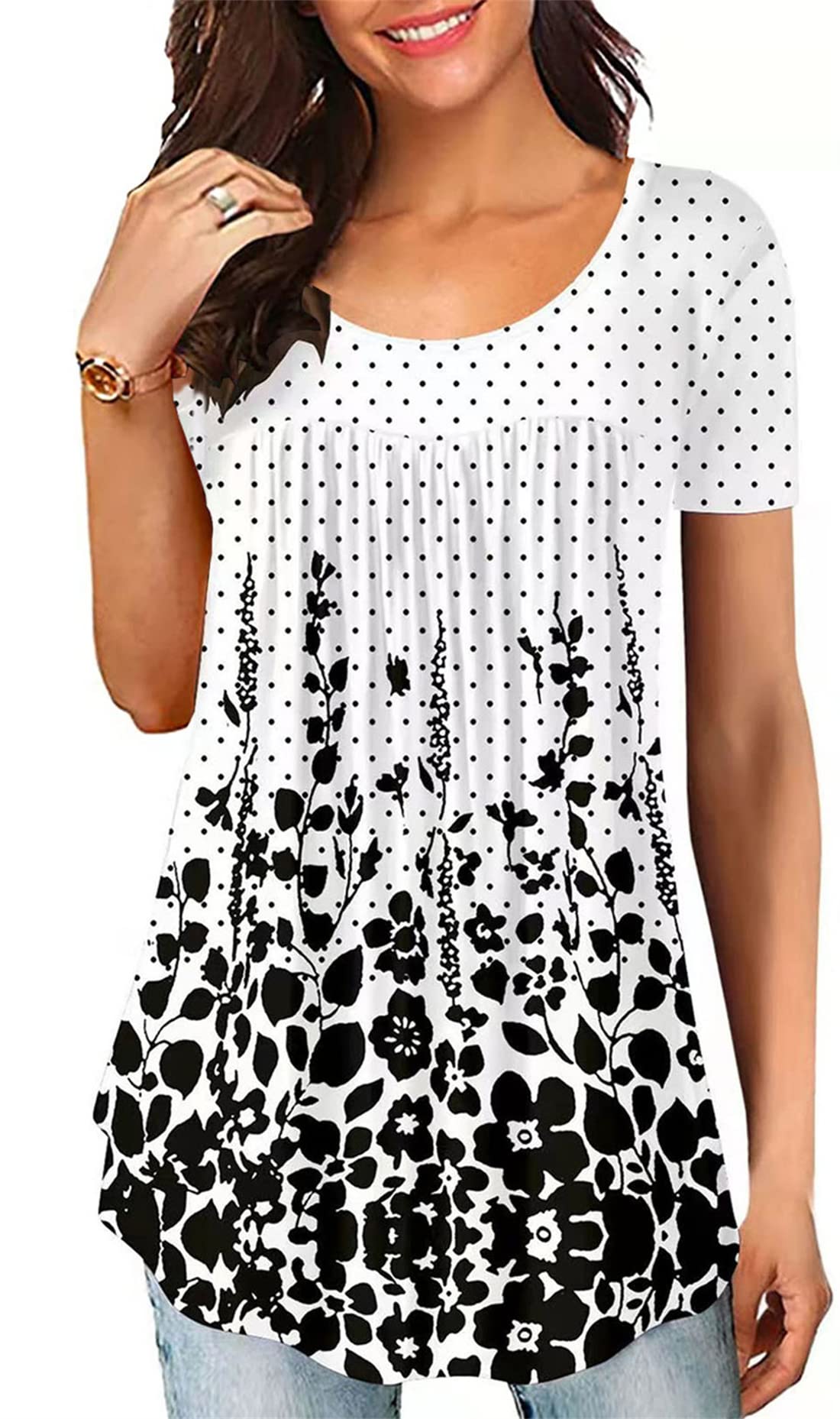 Women's Flowy Pleated Tunic Tops for Leggings - Summer Blouses to Hide Belly | Casual Wear, Work Outfits & Everyday Comfort