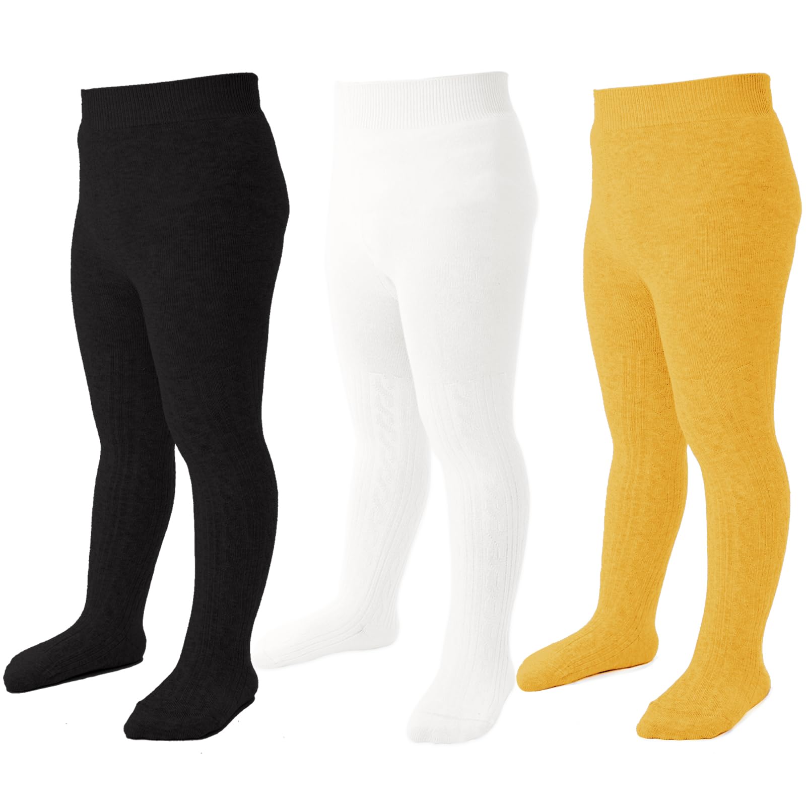 Baby Girl Cable Knit Leggings - Soft Cotton Winter Tights for Toddlers (3/4/5 Pack) | Warm Seamless Stockings for Playdates, Daycare & Cold Weather Outfits