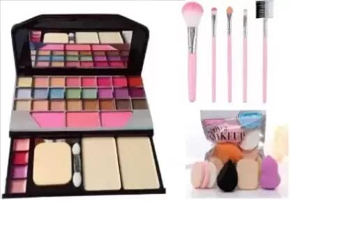 Professional Makeup Kit with Blender Puffs & 5-Piece Brush Set - Perfect for Everyday Makeup, Contouring, and Full Face Application