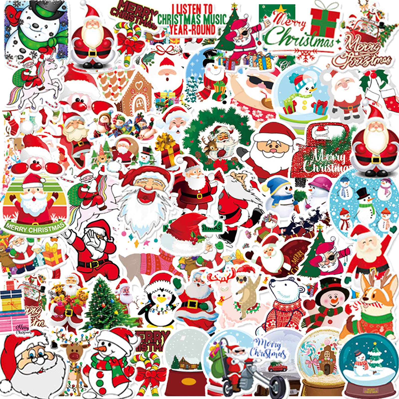 100 Pcs Christmas Stickers - Waterproof Vinyl Holiday Decals for Santa Claus, Snowflakes & Festive Designs - Perfect for Laptop, Water Bottles, Gifts, Envelopes, DIY Crafts & Snowboard Decor - Fun Holiday Stickers for Kids & Teens - Great for Christmas Party Favors, Classroom Activities & Home Decor
